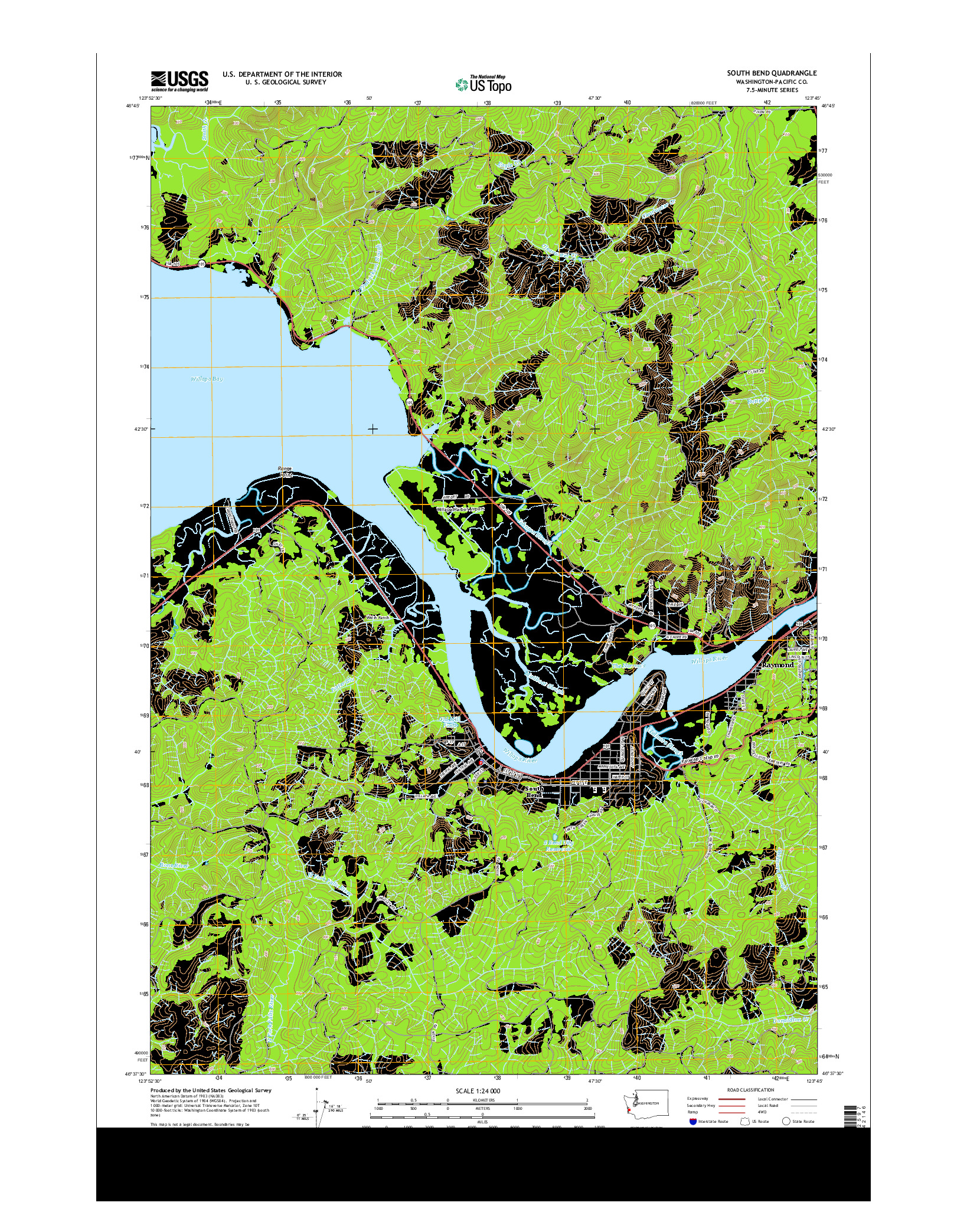 USGS US TOPO 7.5-MINUTE MAP FOR SOUTH BEND, WA 2014