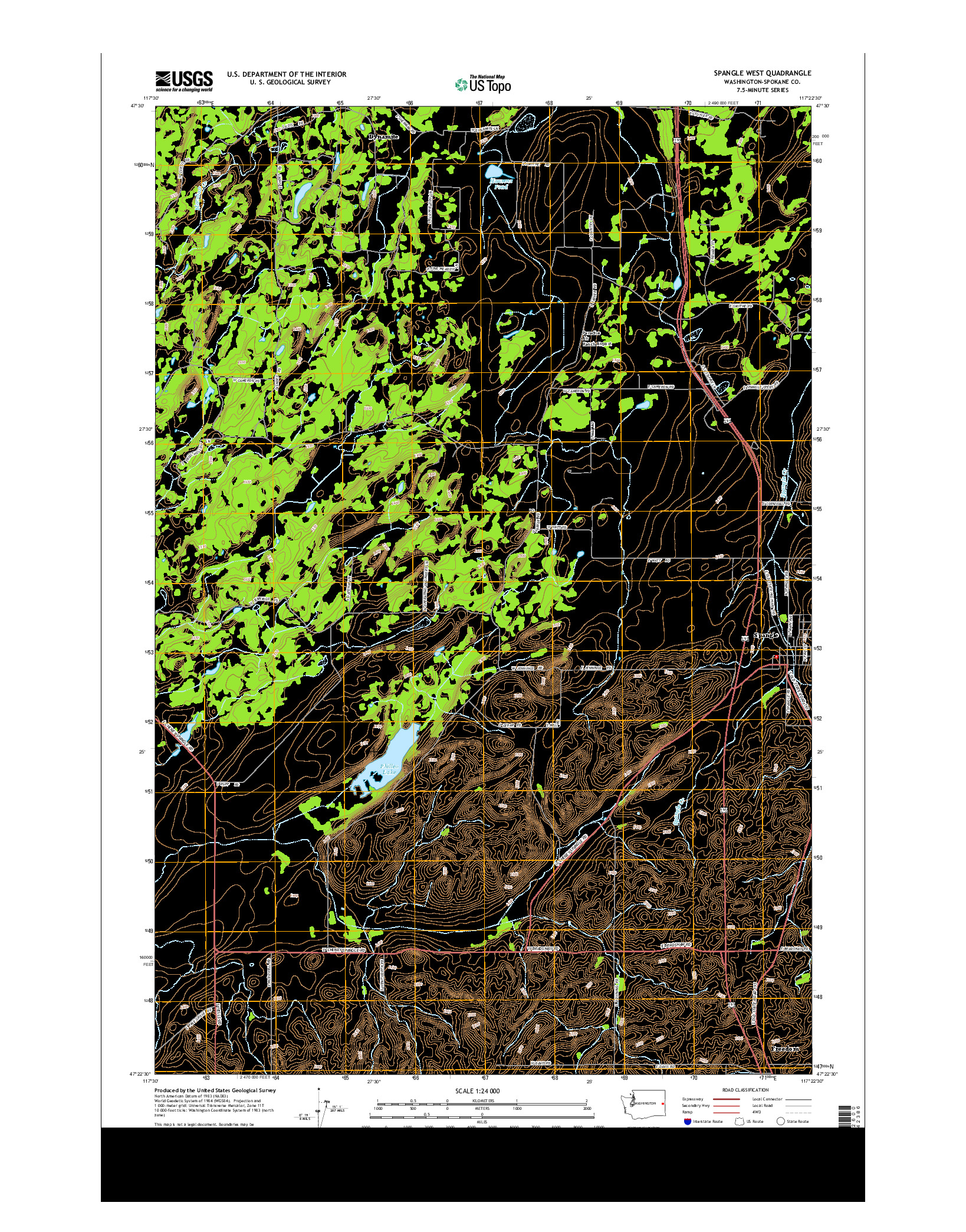 USGS US TOPO 7.5-MINUTE MAP FOR SPANGLE WEST, WA 2014