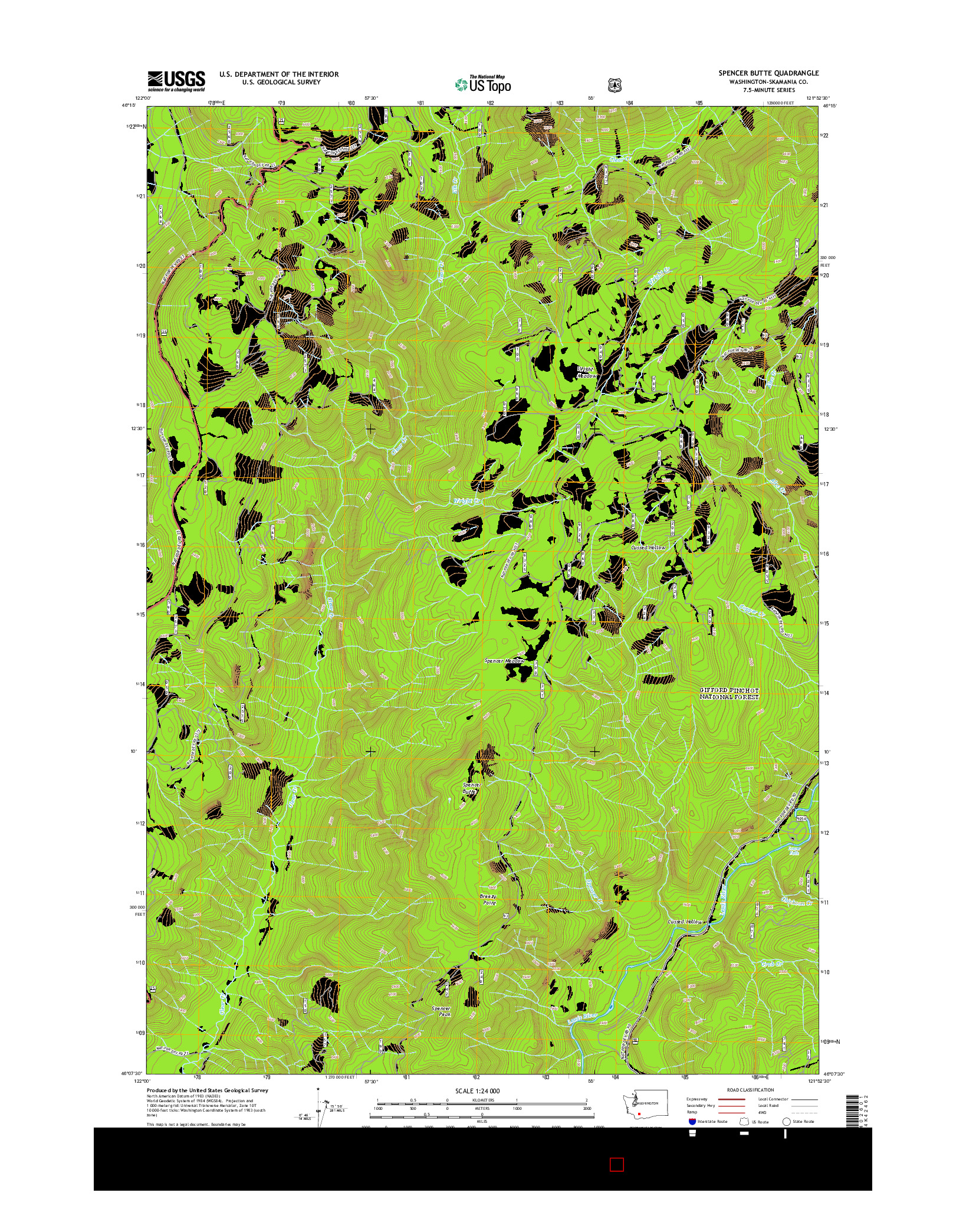 USGS US TOPO 7.5-MINUTE MAP FOR SPENCER BUTTE, WA 2014