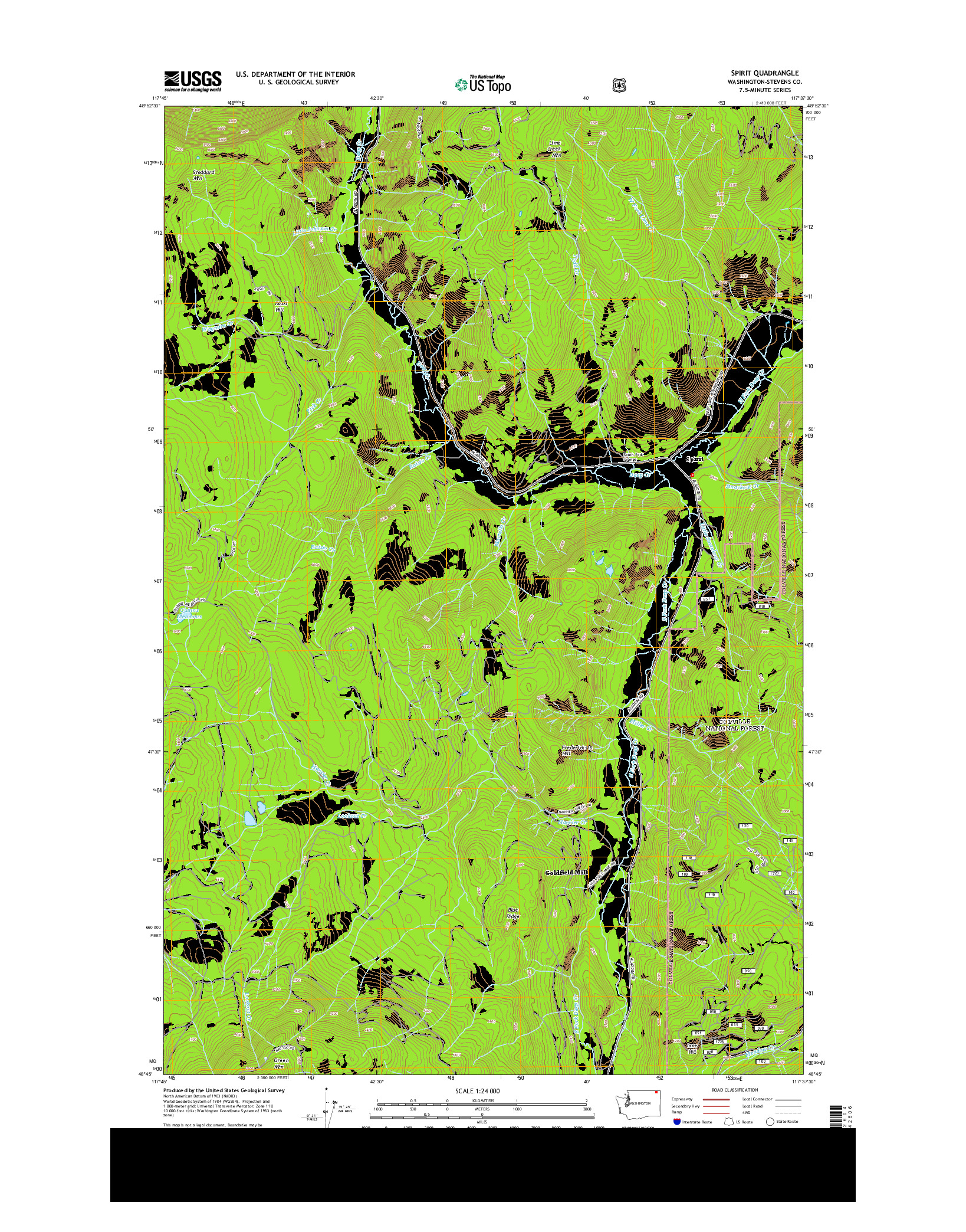 USGS US TOPO 7.5-MINUTE MAP FOR SPIRIT, WA 2014