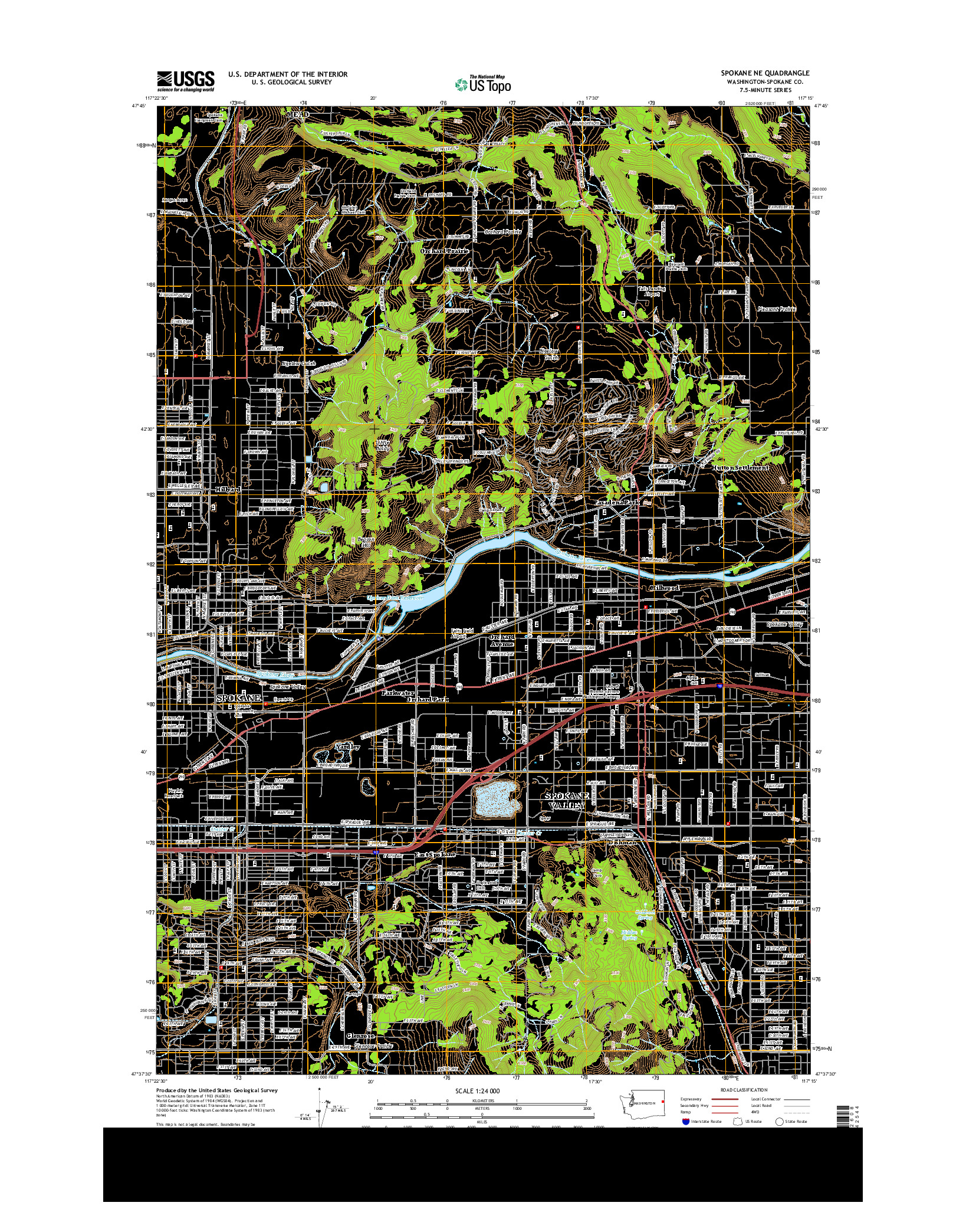 USGS US TOPO 7.5-MINUTE MAP FOR SPOKANE NE, WA 2014