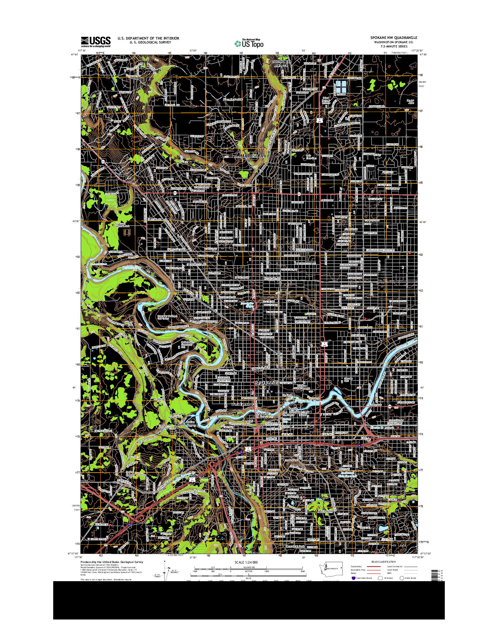 USGS US TOPO 7.5-MINUTE MAP FOR SPOKANE NW, WA 2014