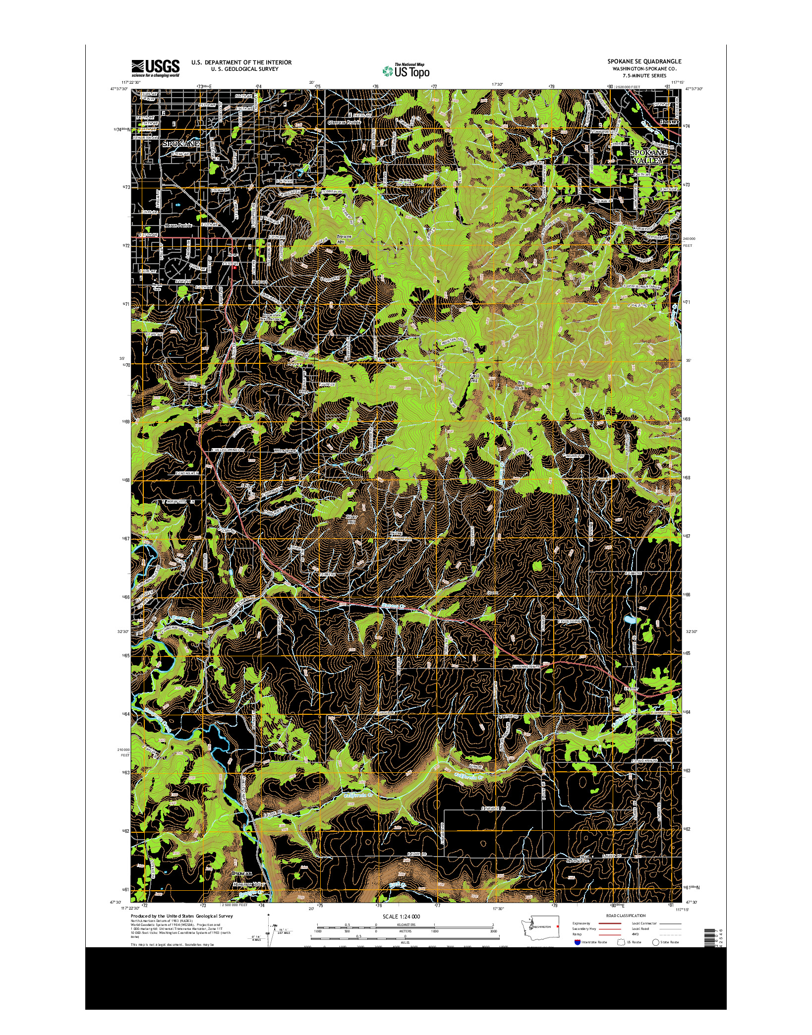 USGS US TOPO 7.5-MINUTE MAP FOR SPOKANE SE, WA 2014