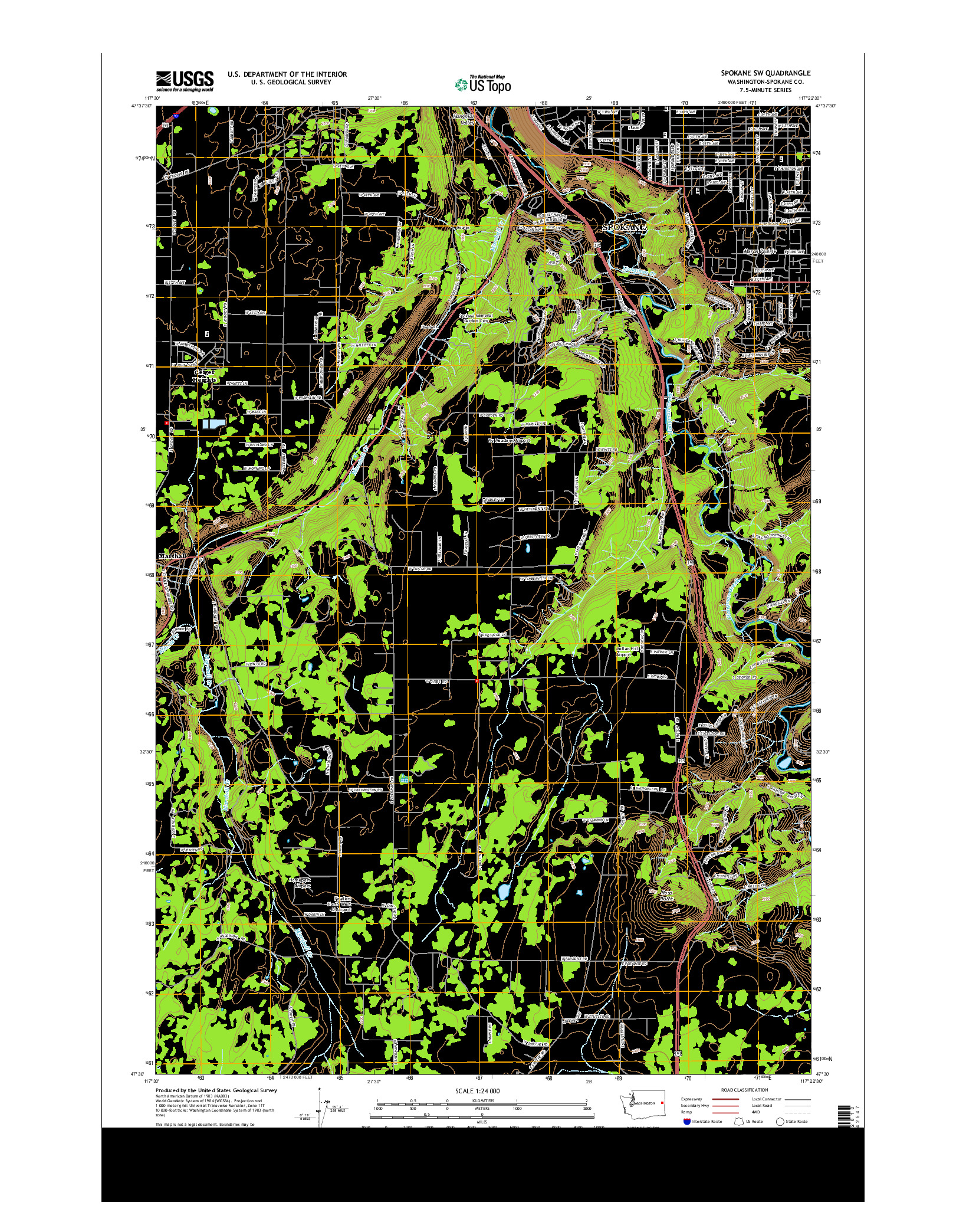 USGS US TOPO 7.5-MINUTE MAP FOR SPOKANE SW, WA 2014