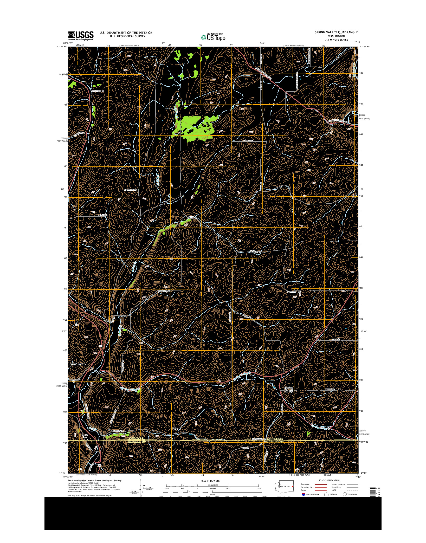 USGS US TOPO 7.5-MINUTE MAP FOR SPRING VALLEY, WA 2014