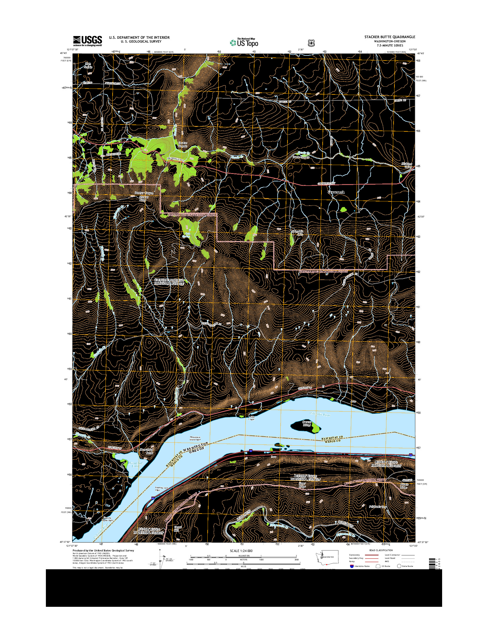 USGS US TOPO 7.5-MINUTE MAP FOR STACKER BUTTE, WA-OR 2014