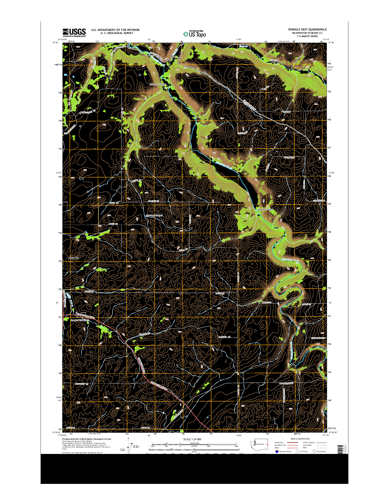 USGS US TOPO 7.5-MINUTE MAP FOR SPANGLE EAST, WA 2014