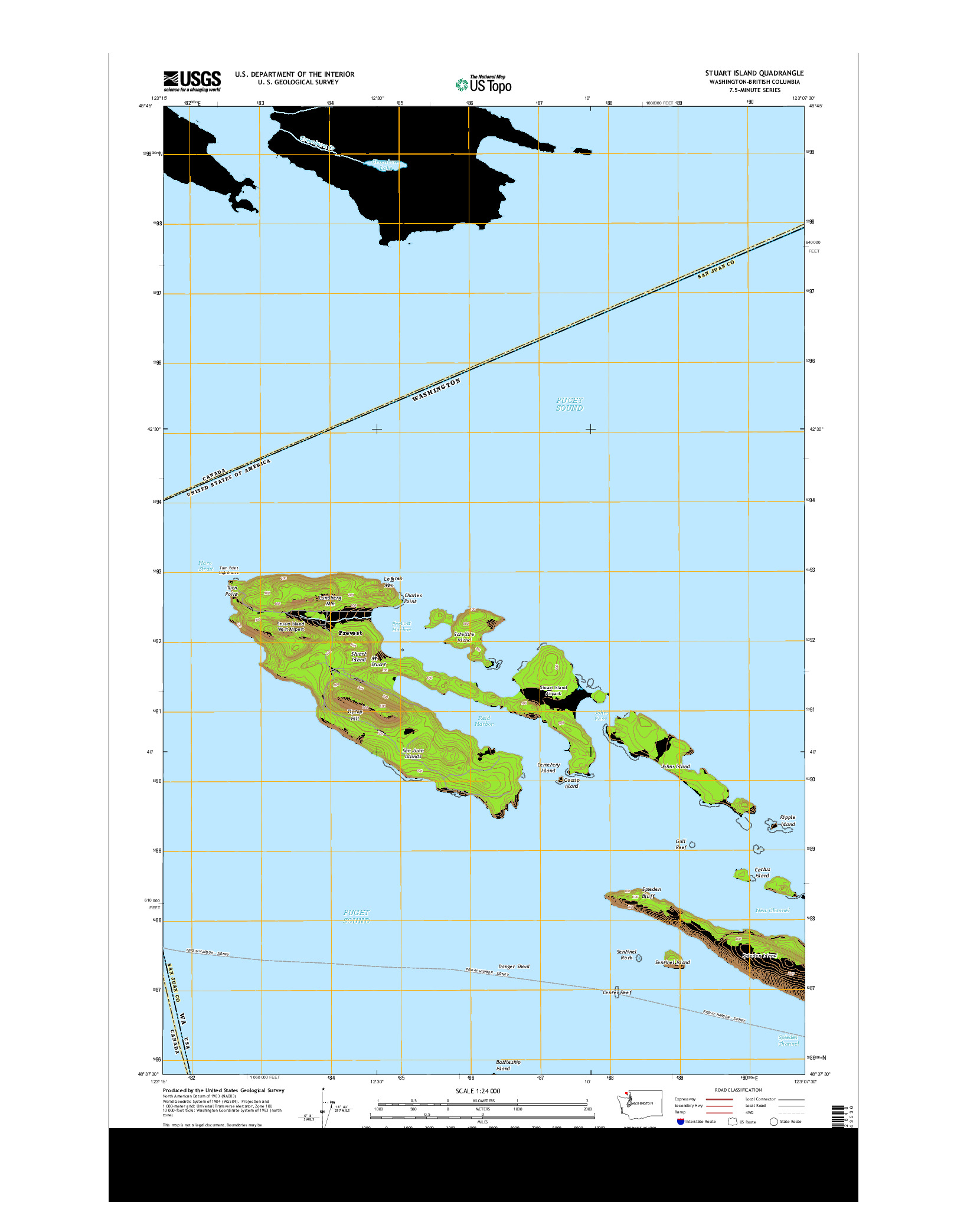 USGS US TOPO 7.5-MINUTE MAP FOR STUART ISLAND, WA-BC 2014
