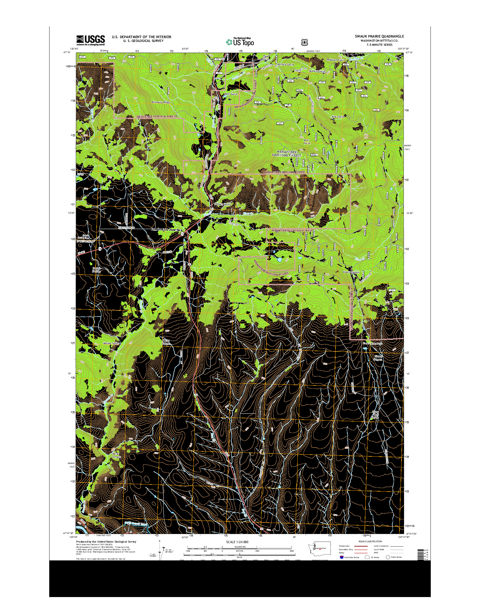 USGS US TOPO 7.5-MINUTE MAP FOR SWAUK PRAIRIE, WA 2014