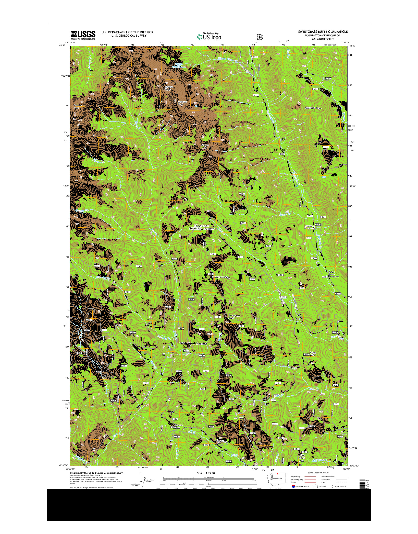 USGS US TOPO 7.5-MINUTE MAP FOR SWEETGRASS BUTTE, WA 2014