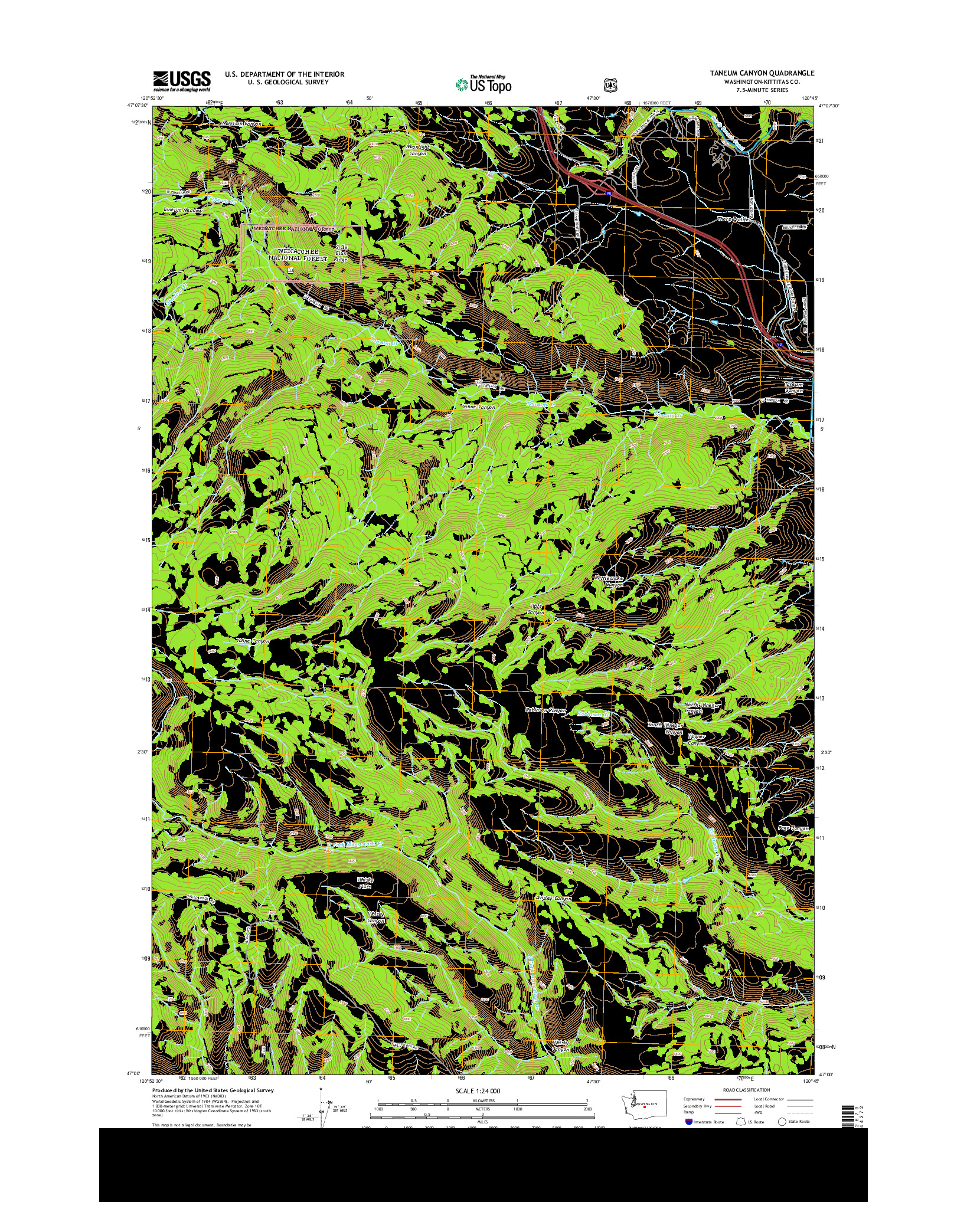 USGS US TOPO 7.5-MINUTE MAP FOR TANEUM CANYON, WA 2014