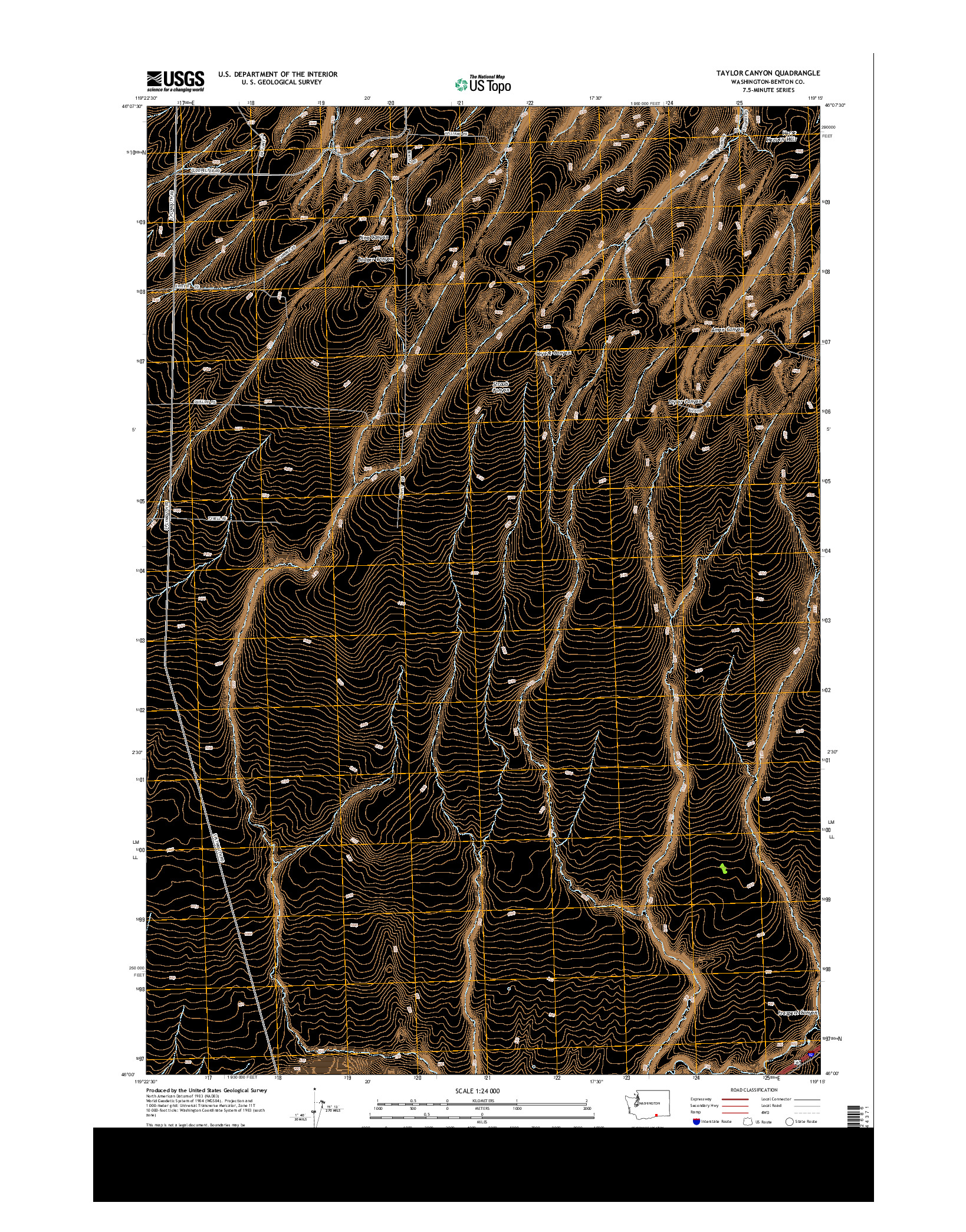 USGS US TOPO 7.5-MINUTE MAP FOR TAYLOR CANYON, WA 2014