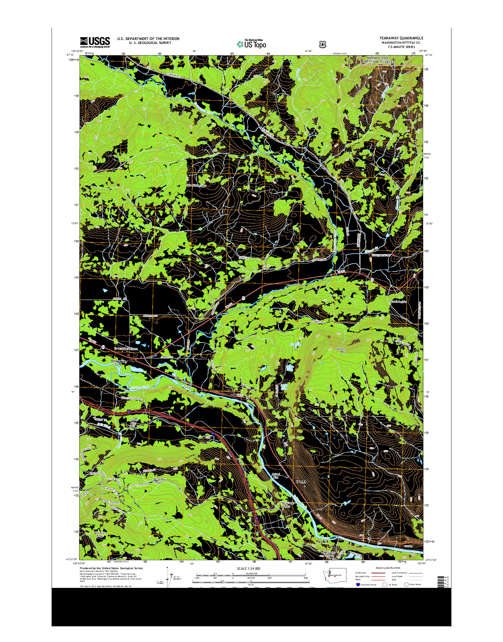USGS US TOPO 7.5-MINUTE MAP FOR TEANAWAY, WA 2014