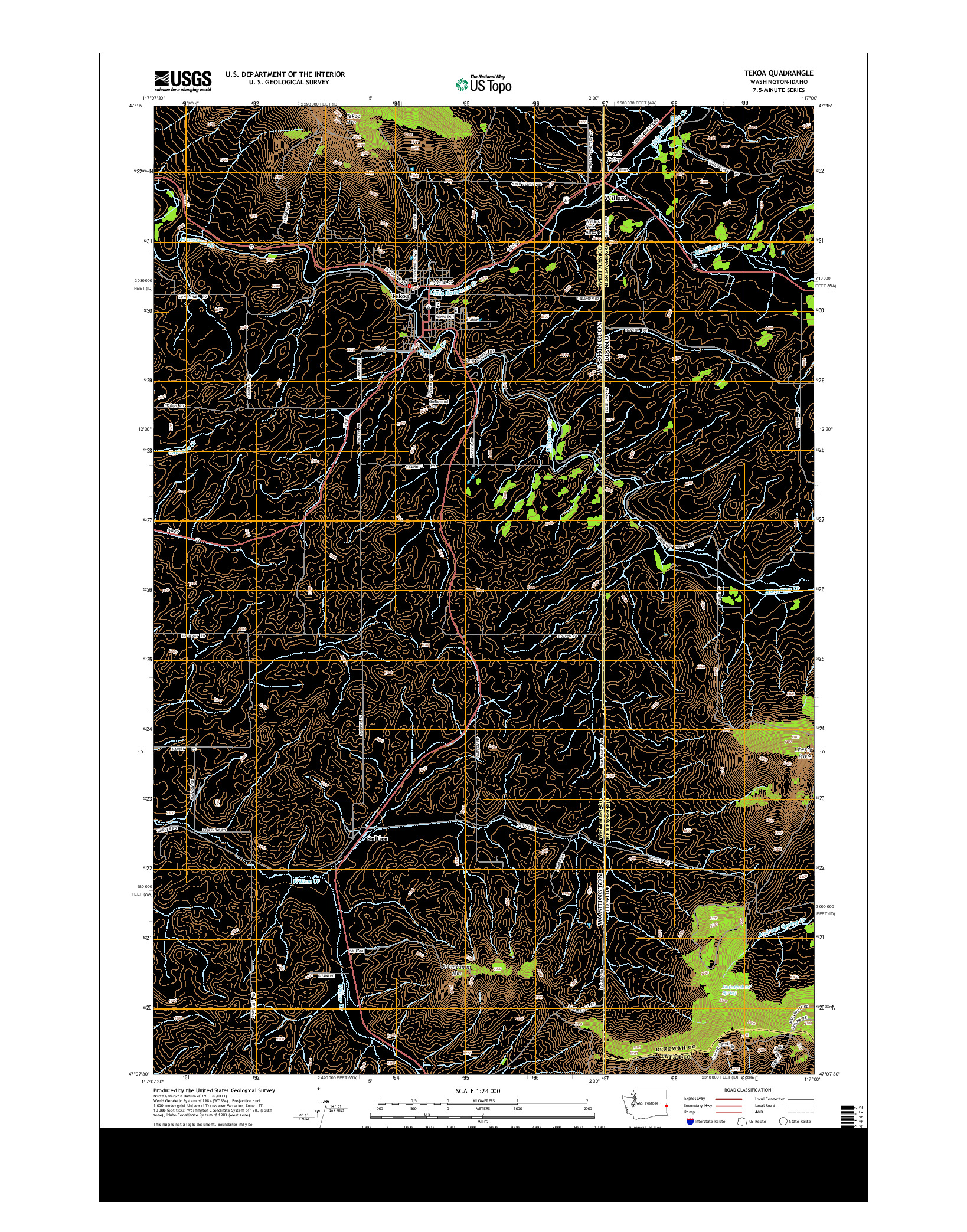 USGS US TOPO 7.5-MINUTE MAP FOR TEKOA, WA-ID 2014