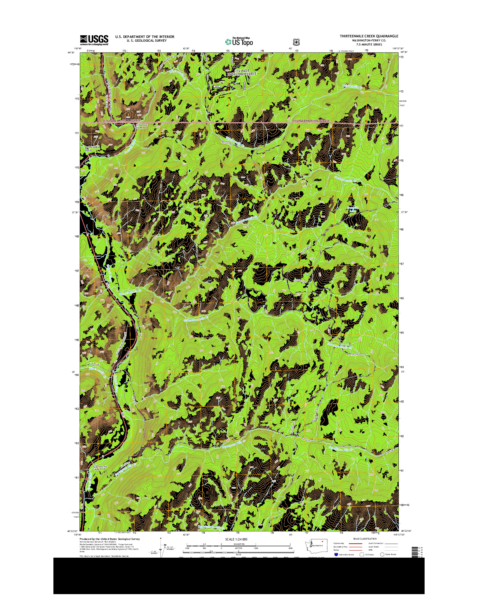 USGS US TOPO 7.5-MINUTE MAP FOR THIRTEENMILE CREEK, WA 2014