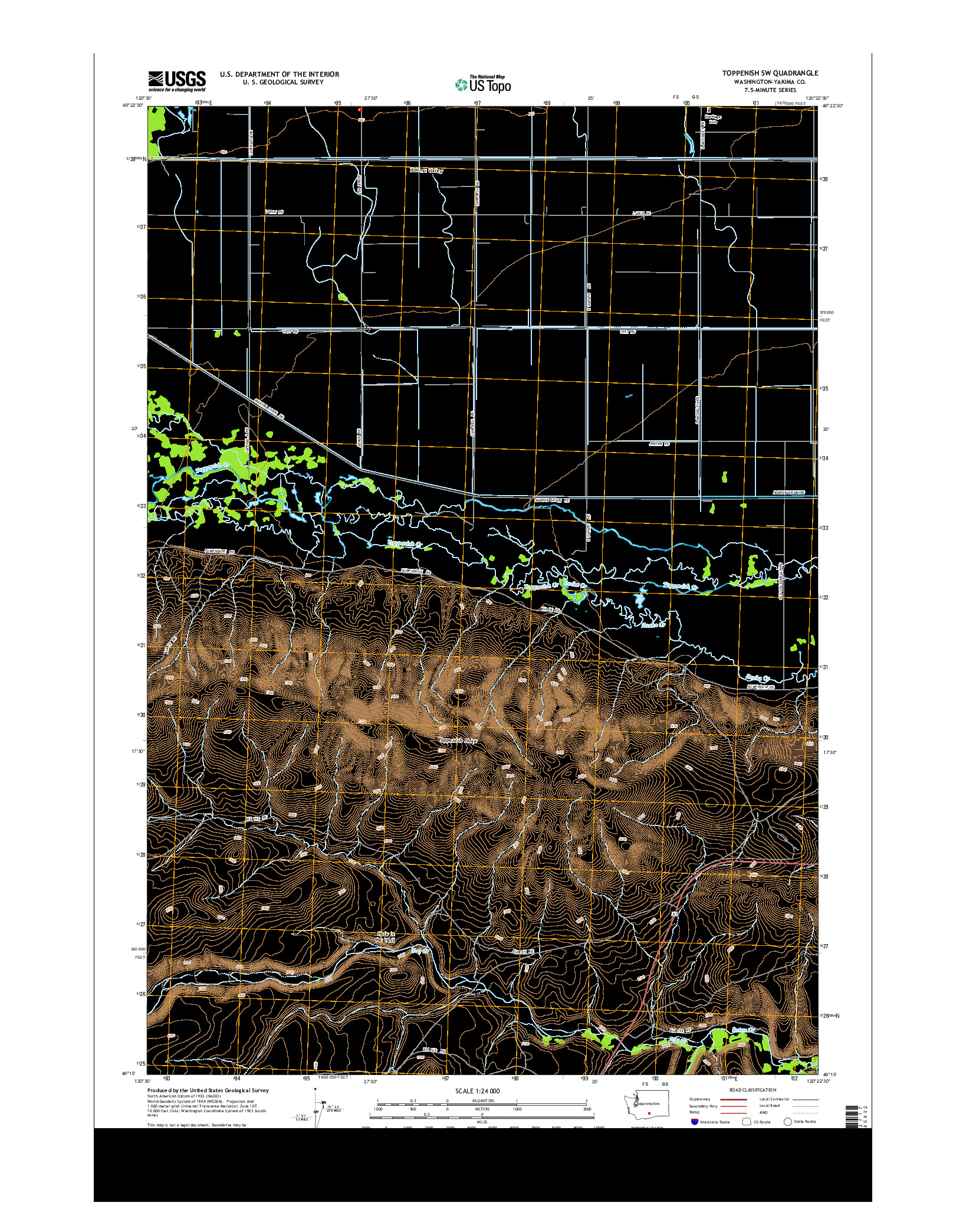 USGS US TOPO 7.5-MINUTE MAP FOR TOPPENISH SW, WA 2014