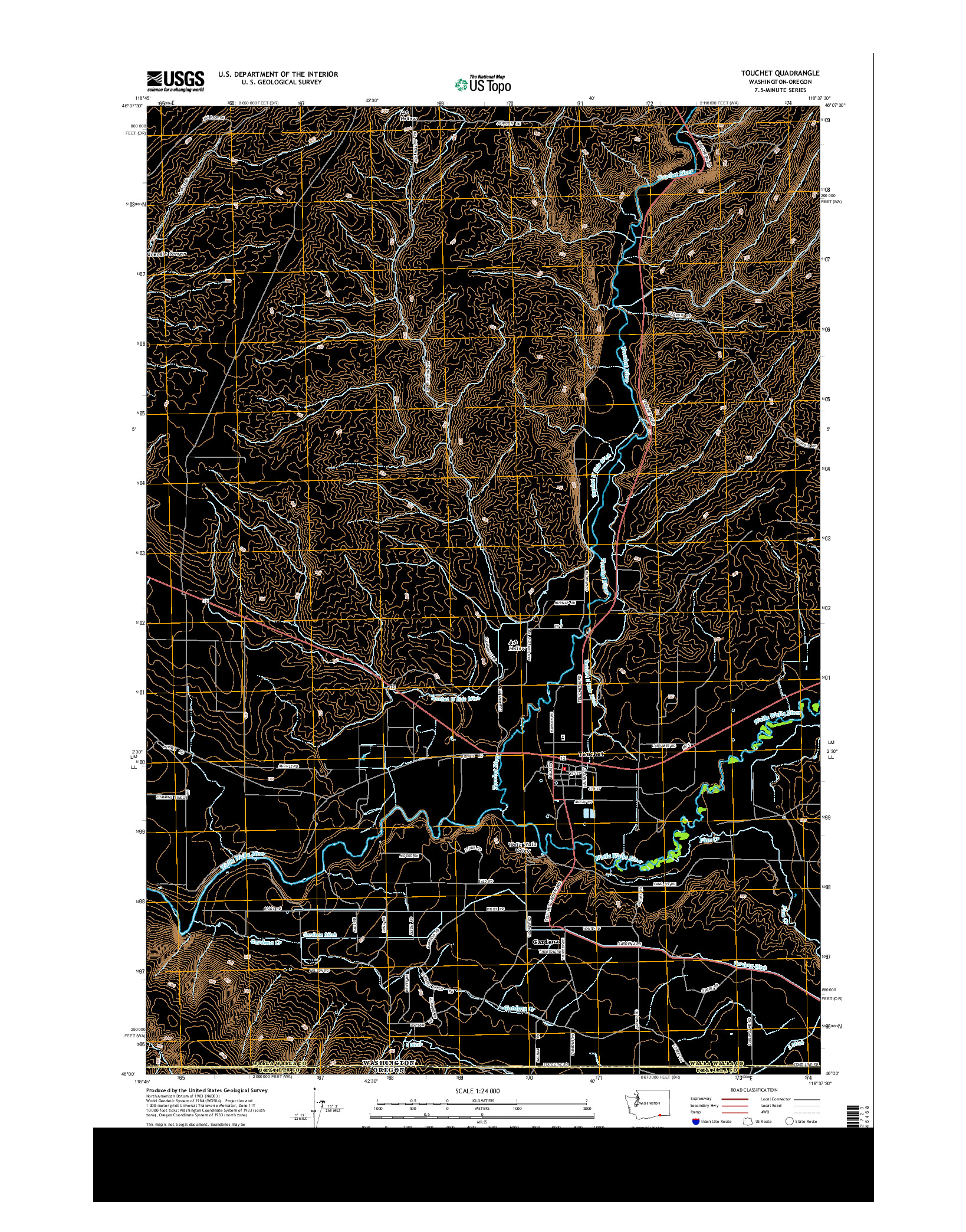 USGS US TOPO 7.5-MINUTE MAP FOR TOUCHET, WA-OR 2014