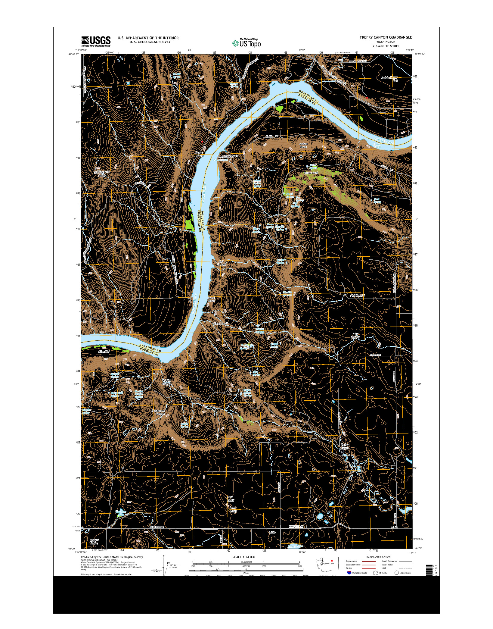 USGS US TOPO 7.5-MINUTE MAP FOR TREFRY CANYON, WA 2014