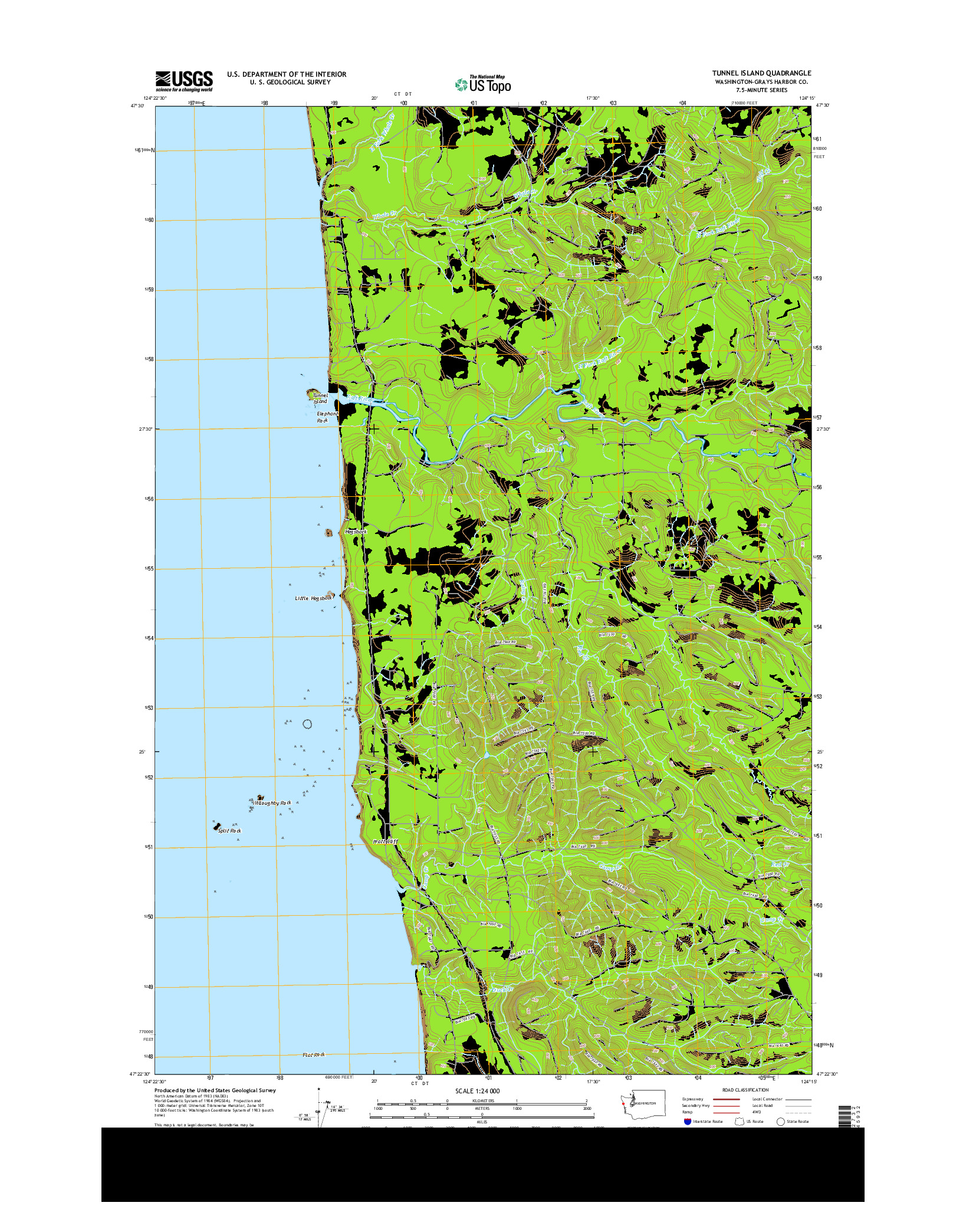 USGS US TOPO 7.5-MINUTE MAP FOR TUNNEL ISLAND, WA 2014