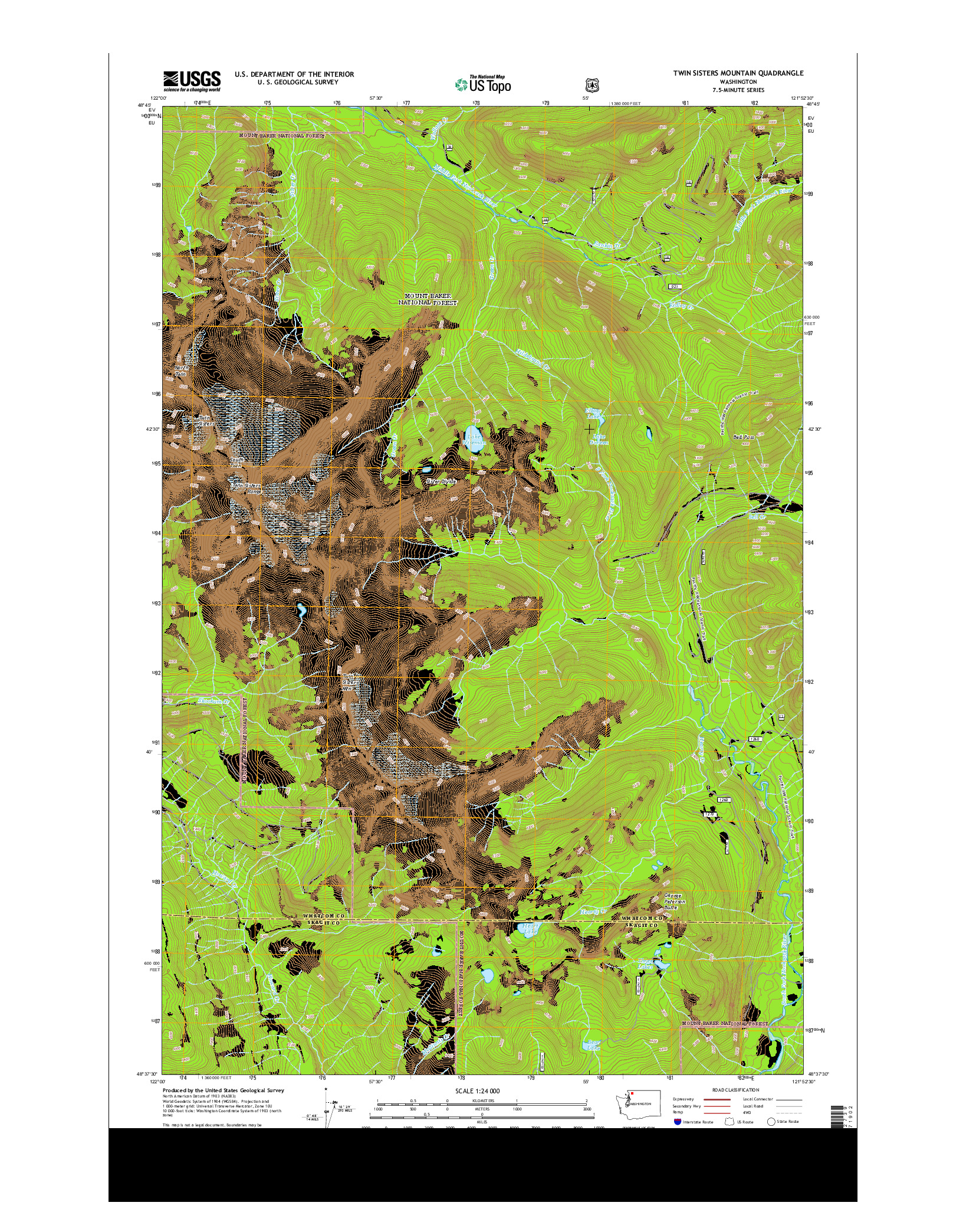 USGS US TOPO 7.5-MINUTE MAP FOR TWIN SISTERS MOUNTAIN, WA 2014