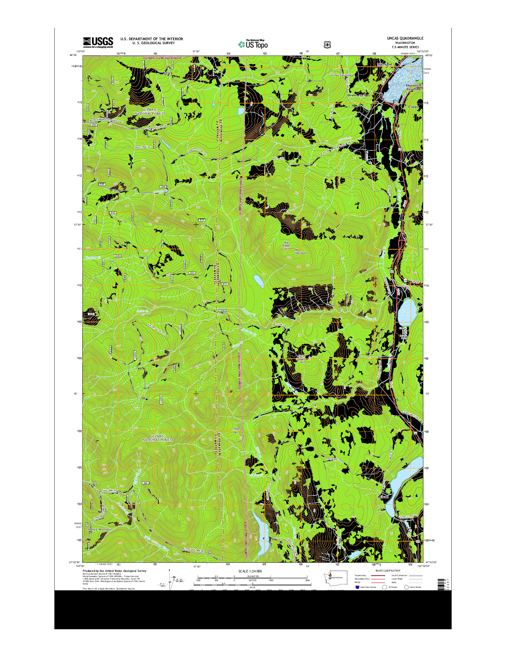 USGS US TOPO 7.5-MINUTE MAP FOR UNCAS, WA 2014