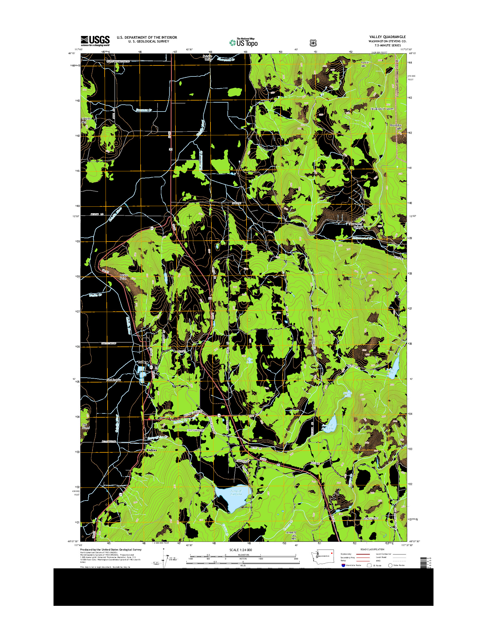 USGS US TOPO 7.5-MINUTE MAP FOR VALLEY, WA 2014