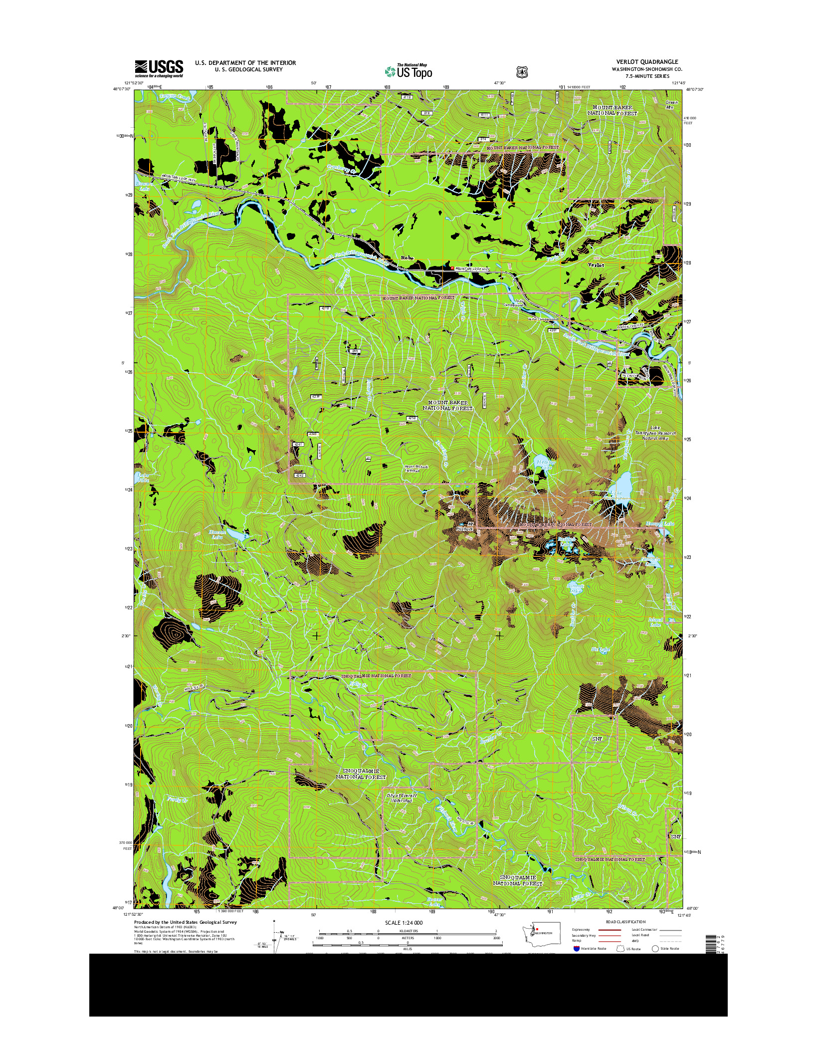 USGS US TOPO 7.5-MINUTE MAP FOR VERLOT, WA 2014