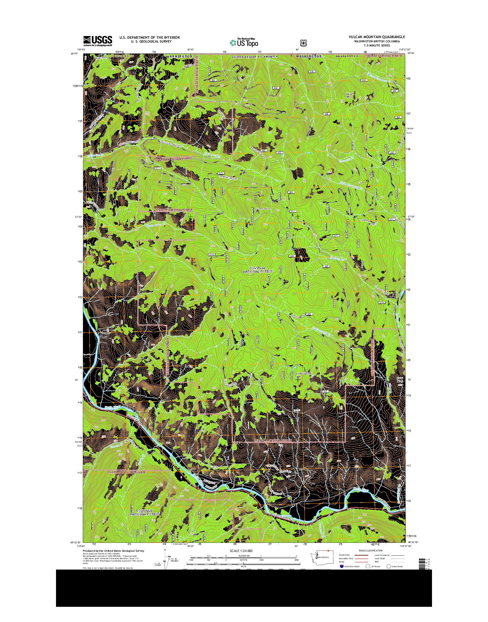 USGS US TOPO 7.5-MINUTE MAP FOR VULCAN MOUNTAIN, WA-BC 2014