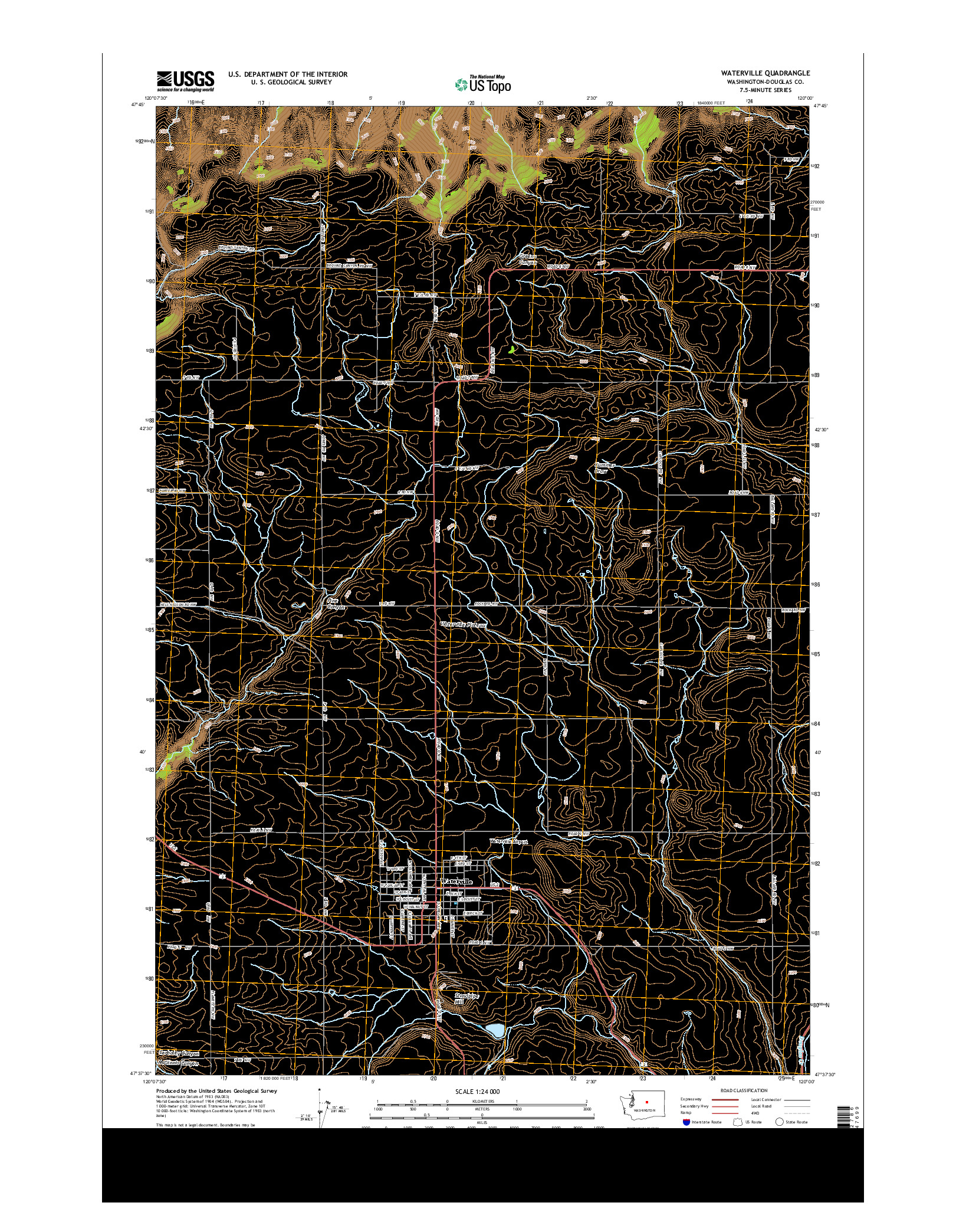 USGS US TOPO 7.5-MINUTE MAP FOR WATERVILLE, WA 2014