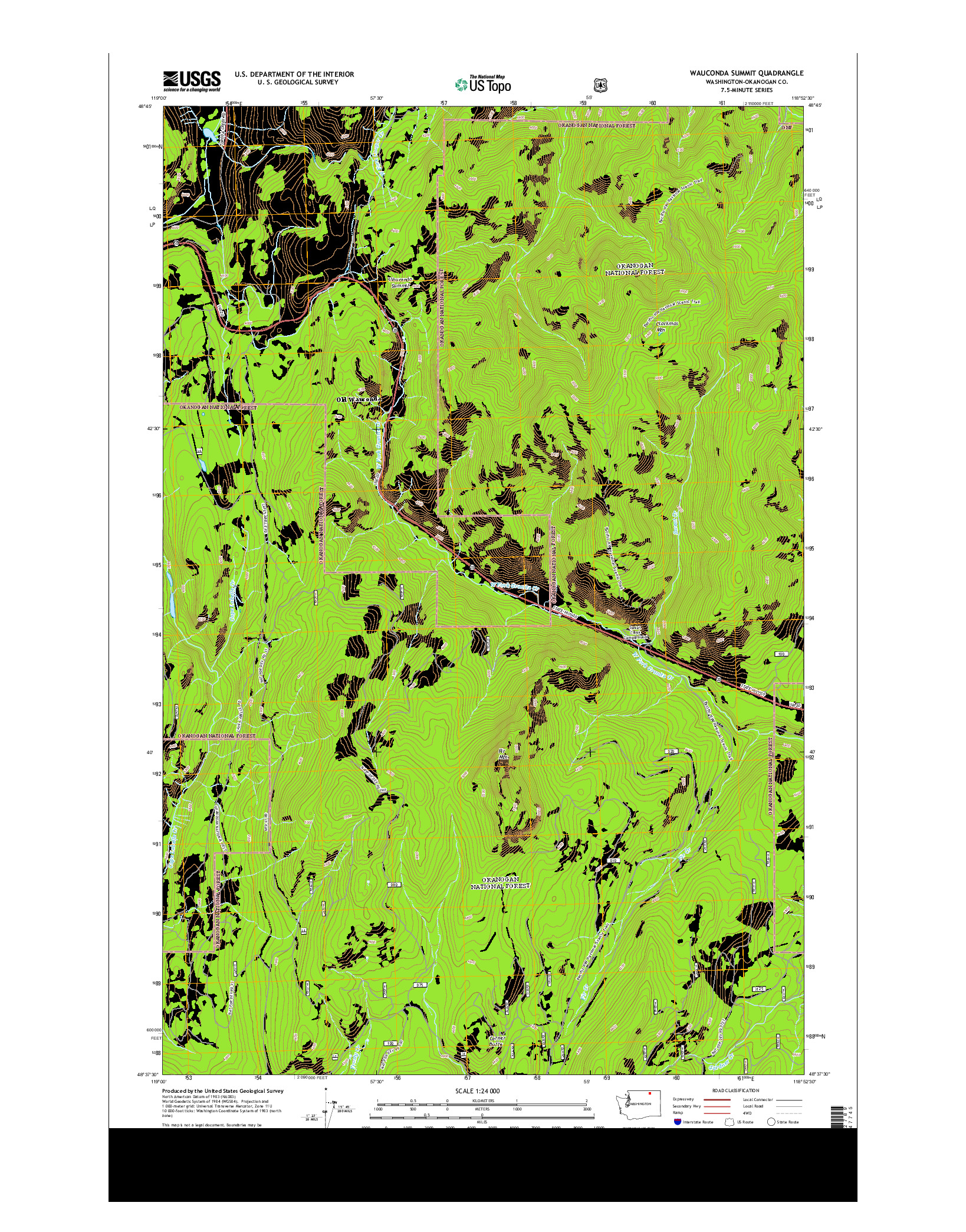 USGS US TOPO 7.5-MINUTE MAP FOR WAUCONDA SUMMIT, WA 2014