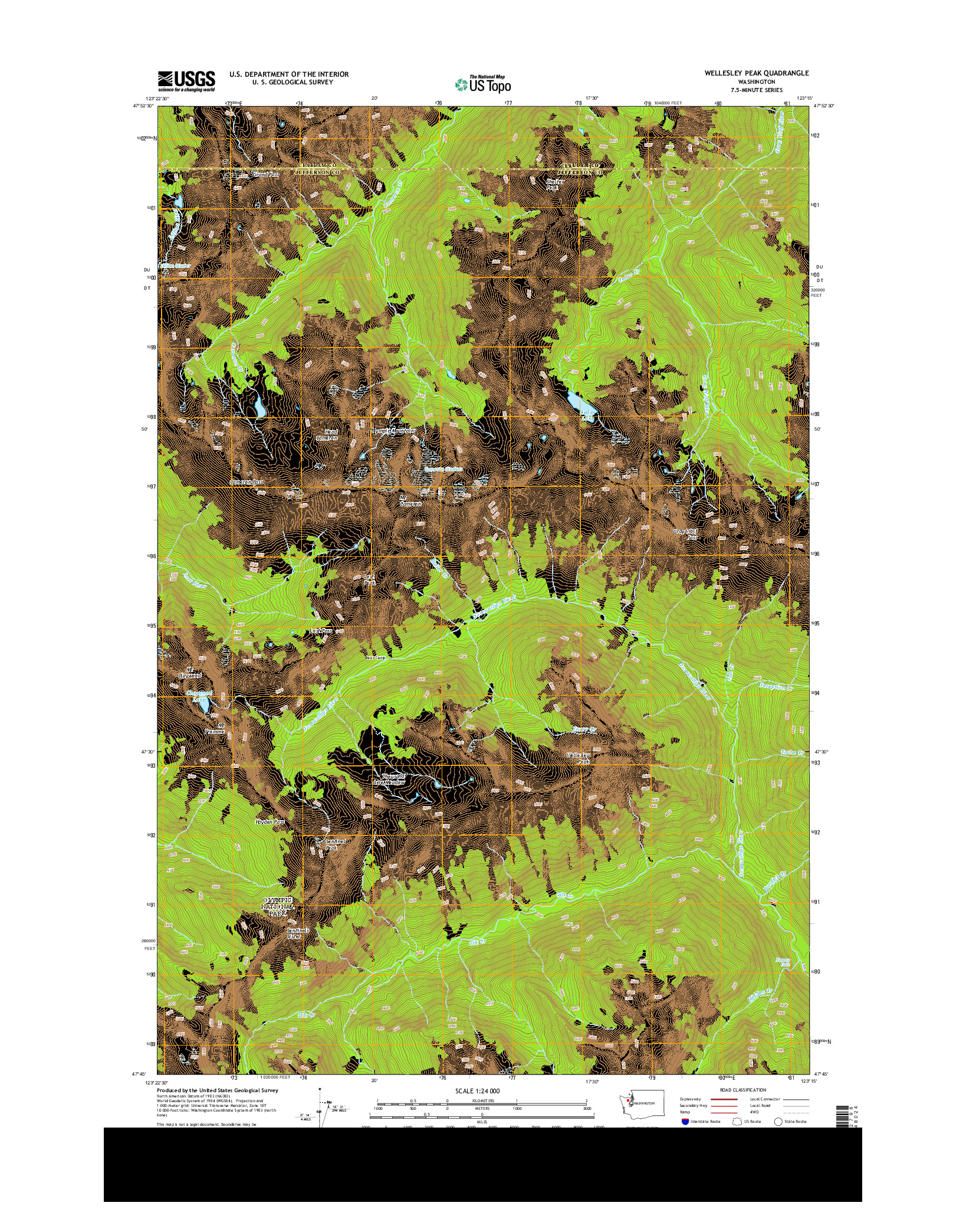 USGS US TOPO 7.5-MINUTE MAP FOR WELLESLEY PEAK, WA 2014