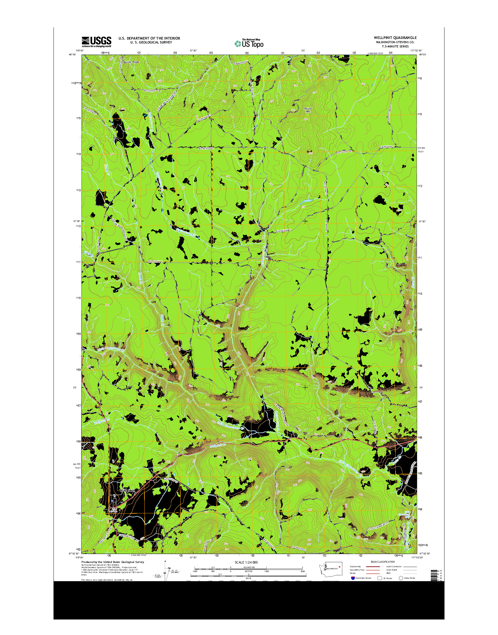 USGS US TOPO 7.5-MINUTE MAP FOR WELLPINIT, WA 2014