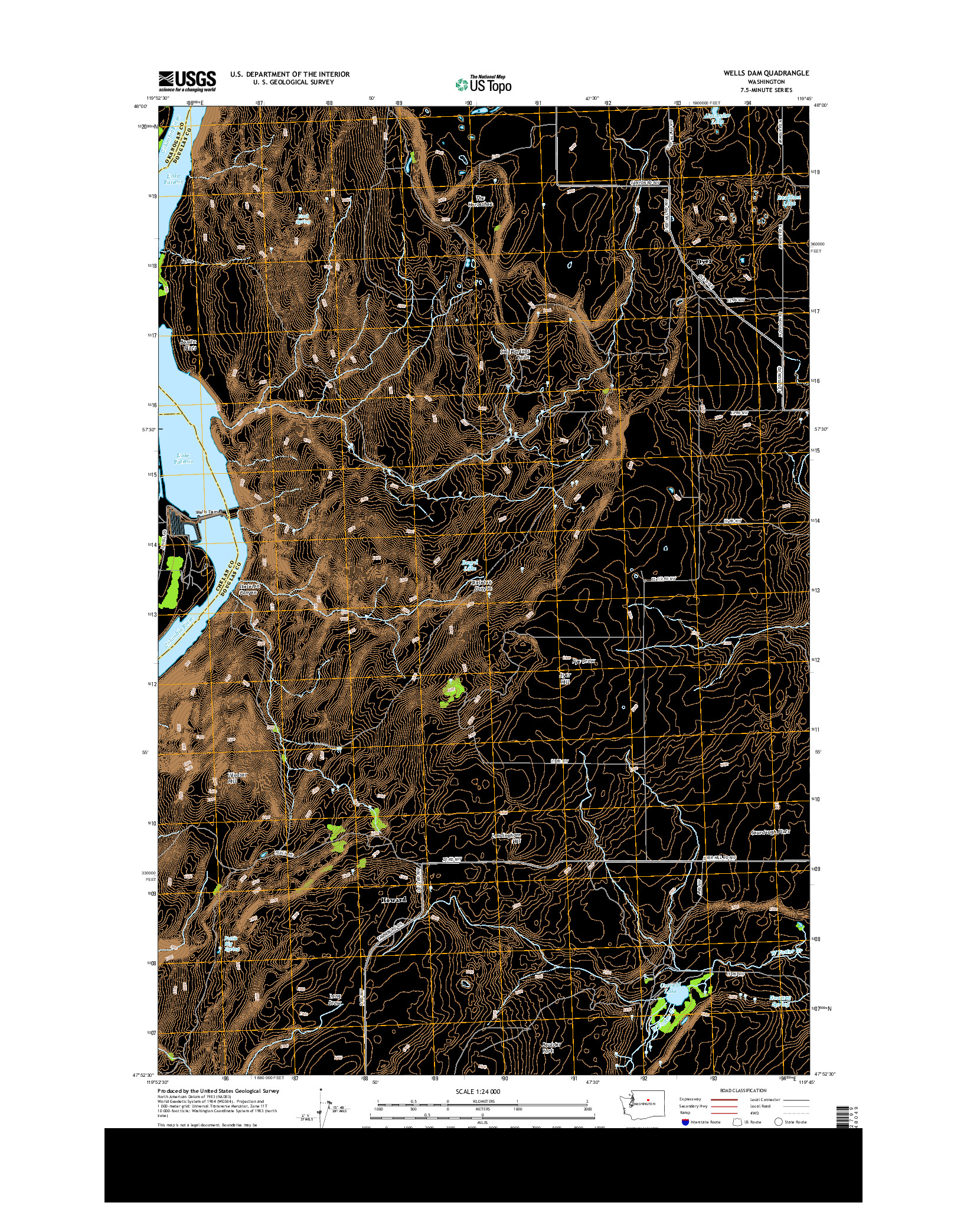 USGS US TOPO 7.5-MINUTE MAP FOR WELLS DAM, WA 2014