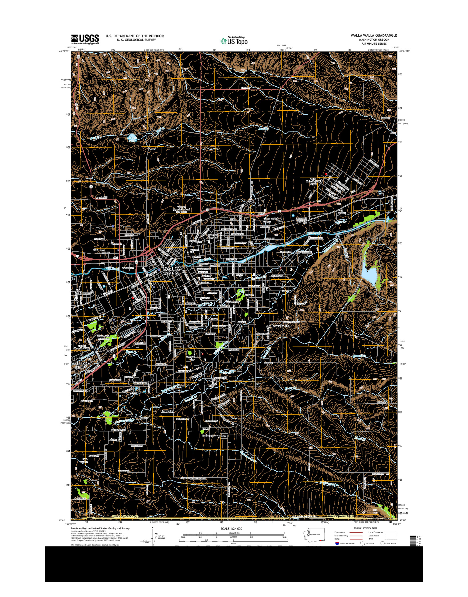 USGS US TOPO 7.5-MINUTE MAP FOR WALLA WALLA, WA-OR 2014