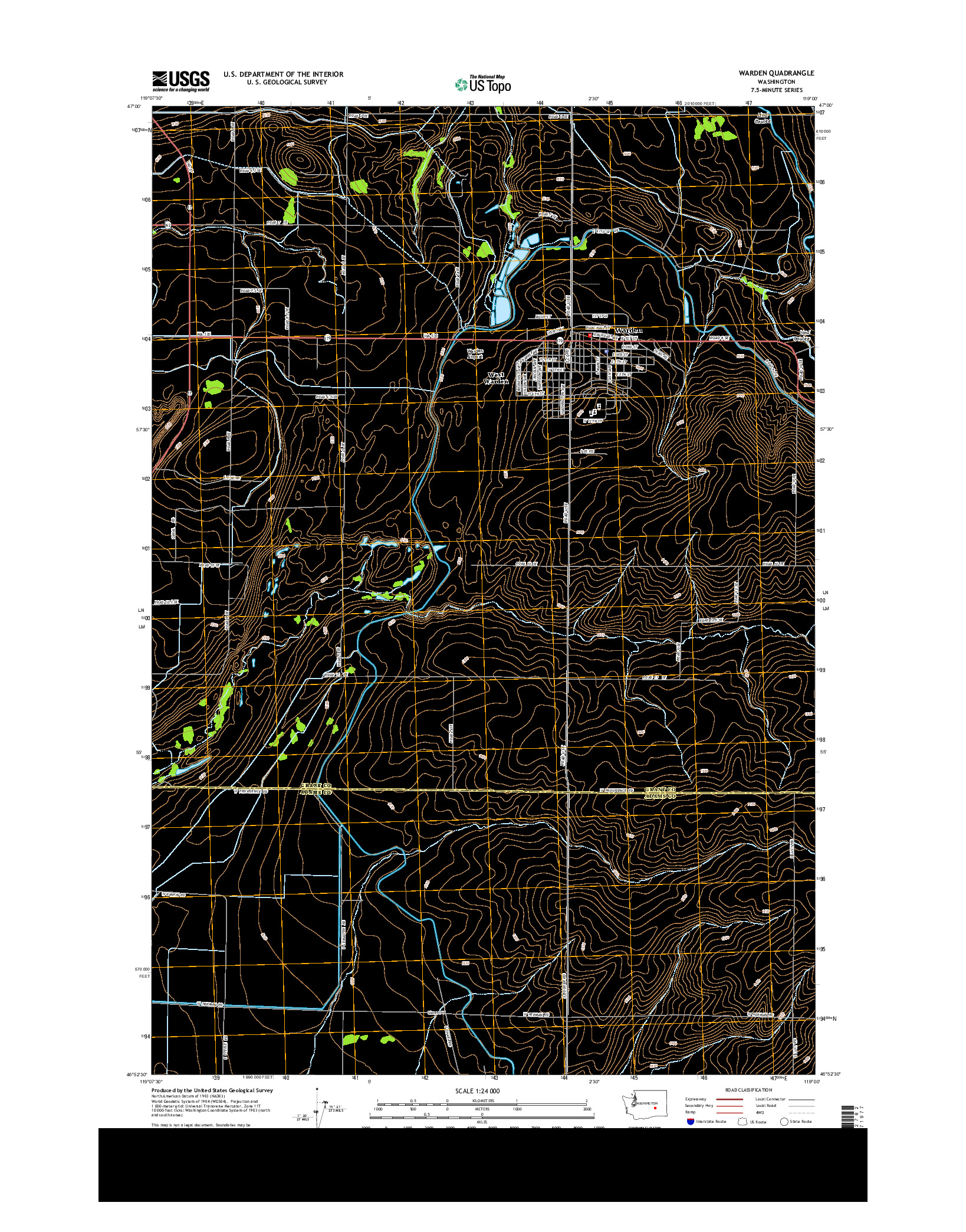 USGS US TOPO 7.5-MINUTE MAP FOR WARDEN, WA 2014