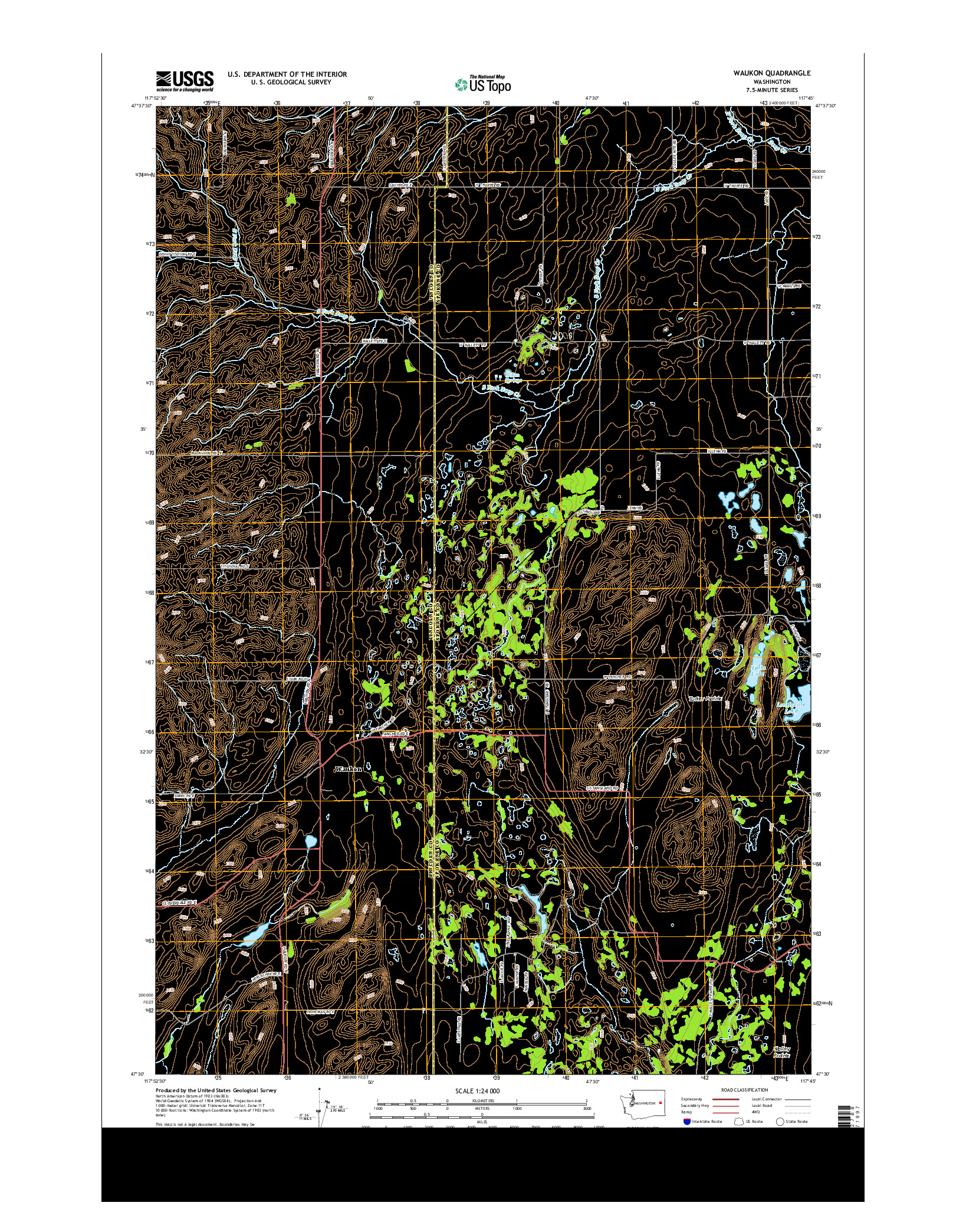 USGS US TOPO 7.5-MINUTE MAP FOR WAUKON, WA 2014