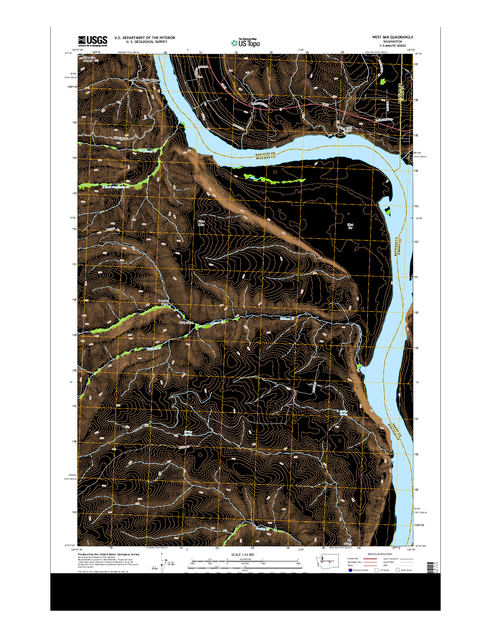 USGS US TOPO 7.5-MINUTE MAP FOR WEST BAR, WA 2014