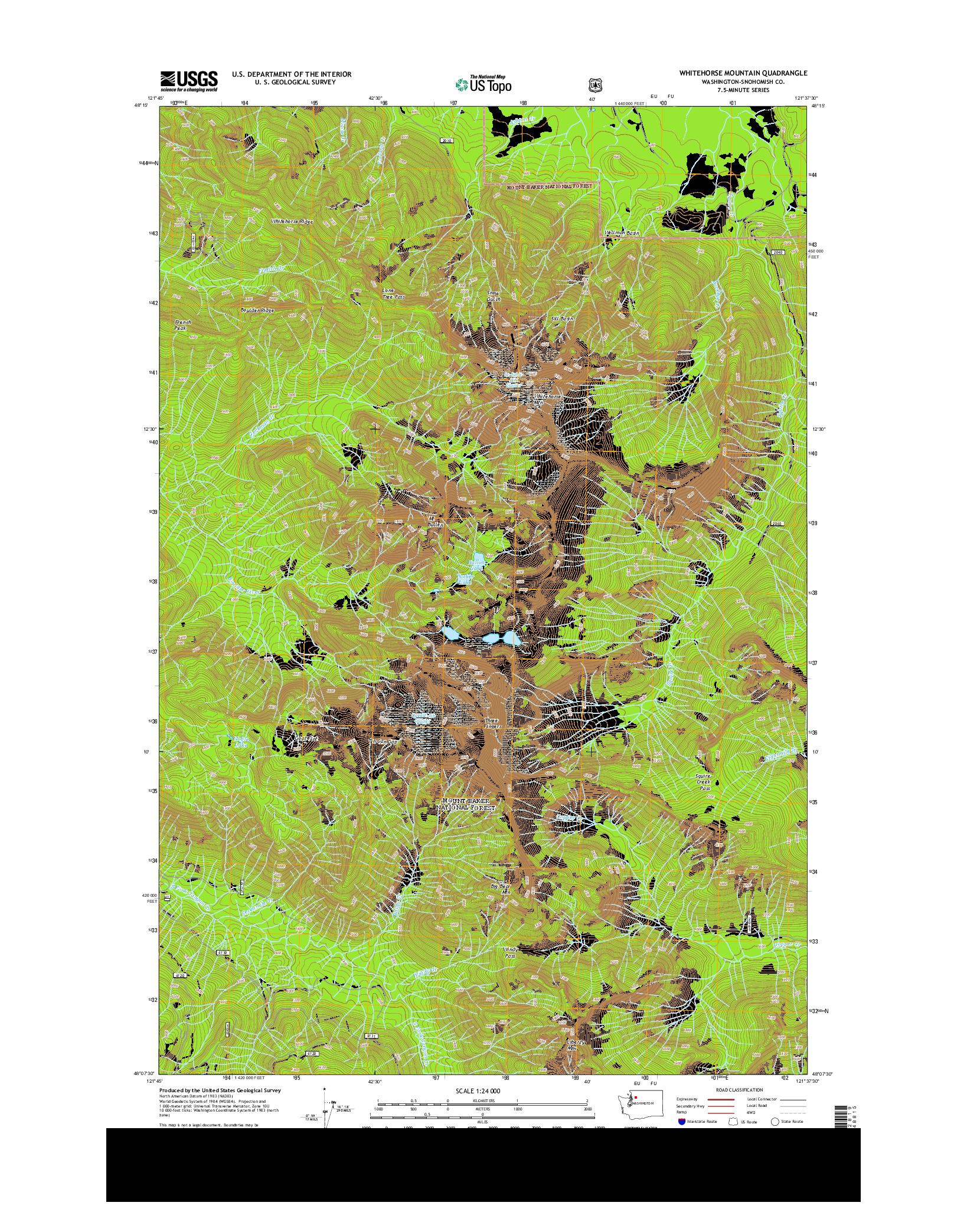 USGS US TOPO 7.5-MINUTE MAP FOR WHITEHORSE MOUNTAIN, WA 2014