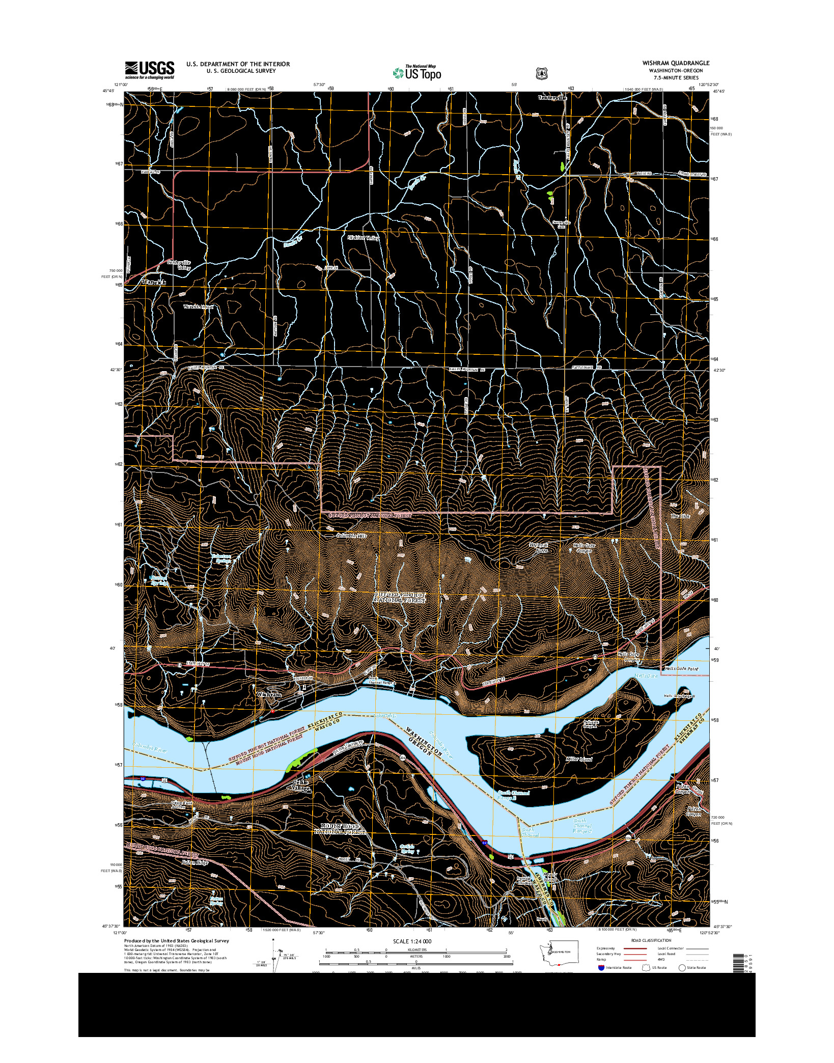 USGS US TOPO 7.5-MINUTE MAP FOR WISHRAM, WA-OR 2014