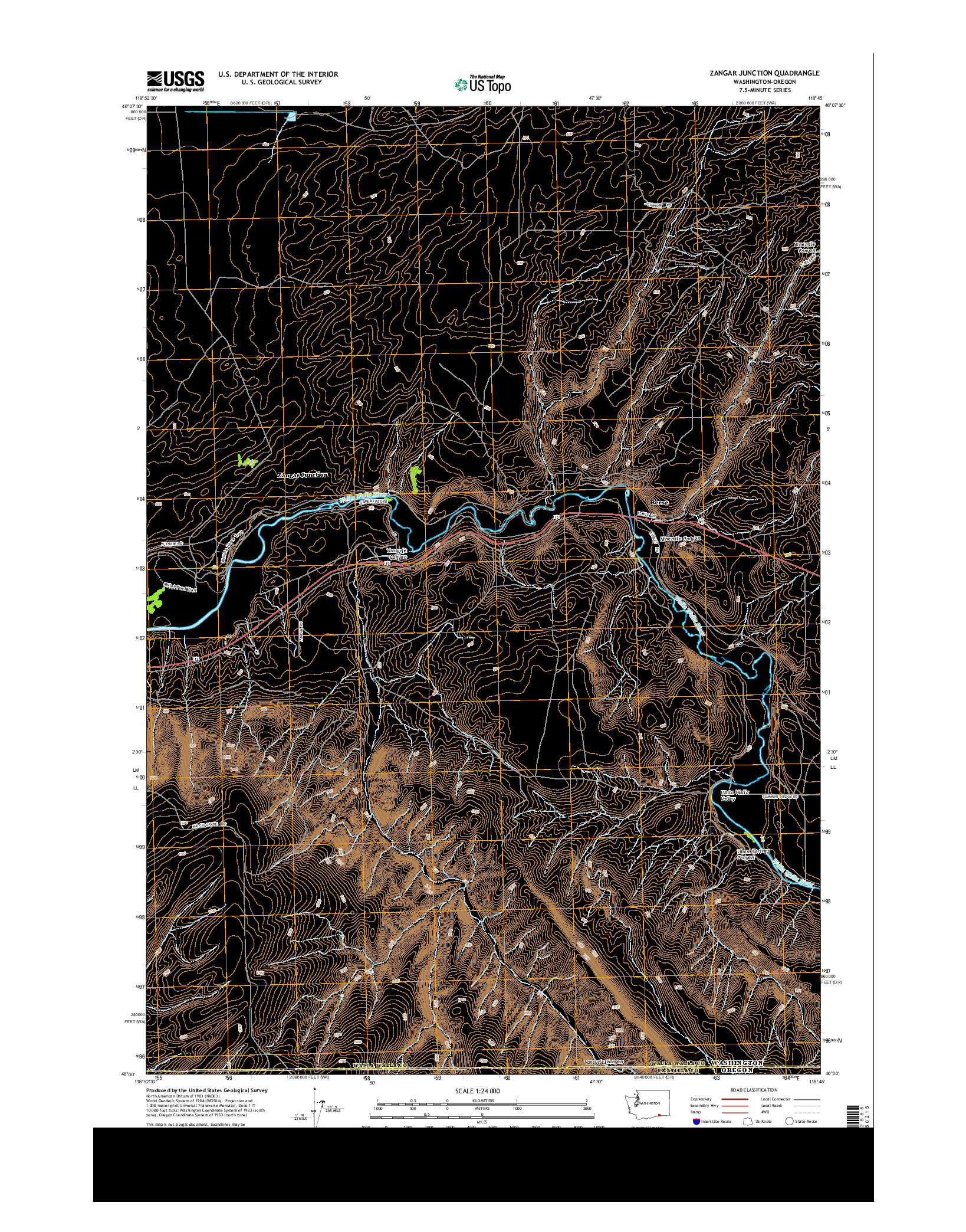 USGS US TOPO 7.5-MINUTE MAP FOR ZANGAR JUNCTION, WA-OR 2014