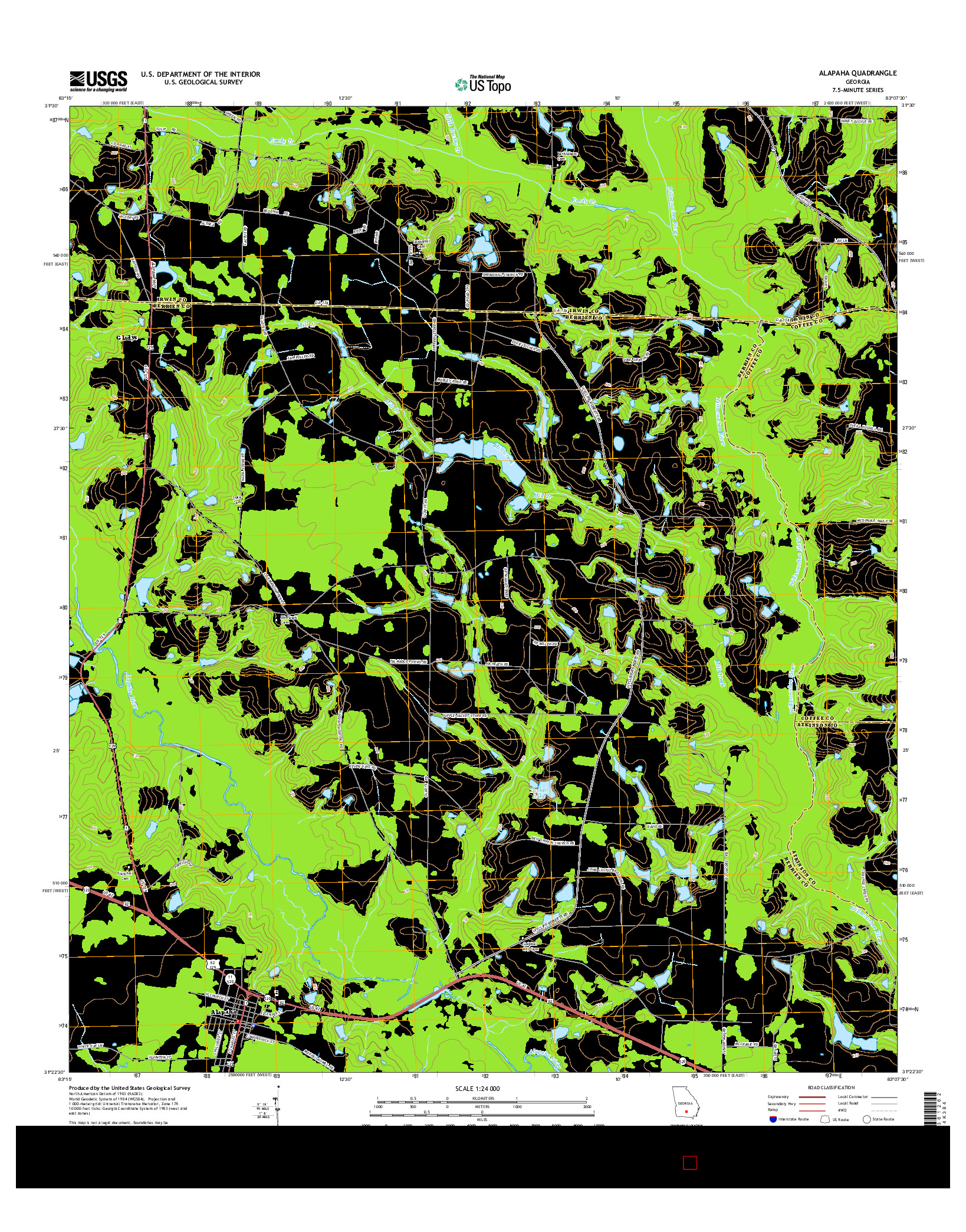 USGS US TOPO 7.5-MINUTE MAP FOR ALAPAHA, GA 2014