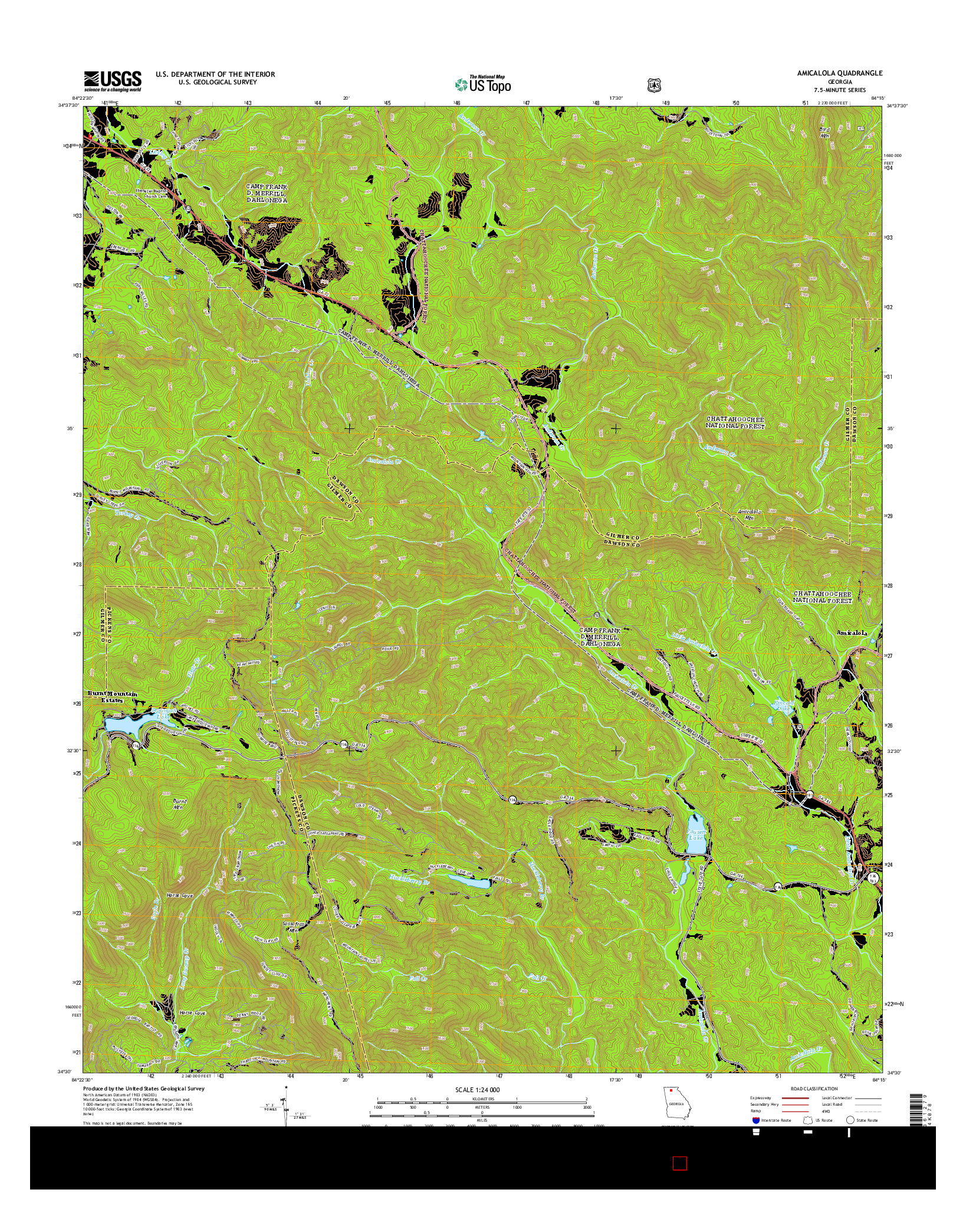 USGS US TOPO 7.5-MINUTE MAP FOR AMICALOLA, GA 2014