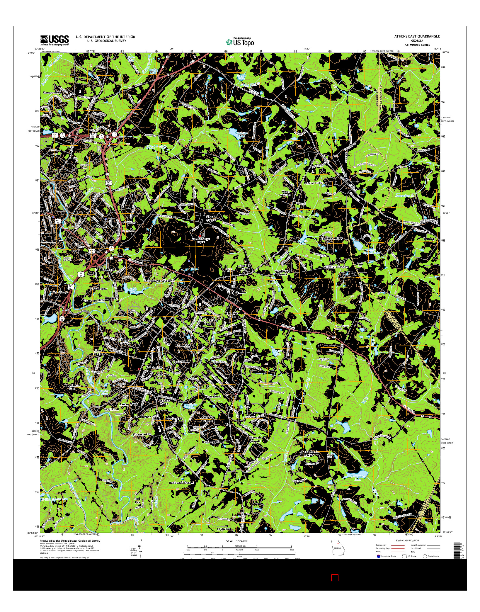 USGS US TOPO 7.5-MINUTE MAP FOR ATHENS EAST, GA 2014