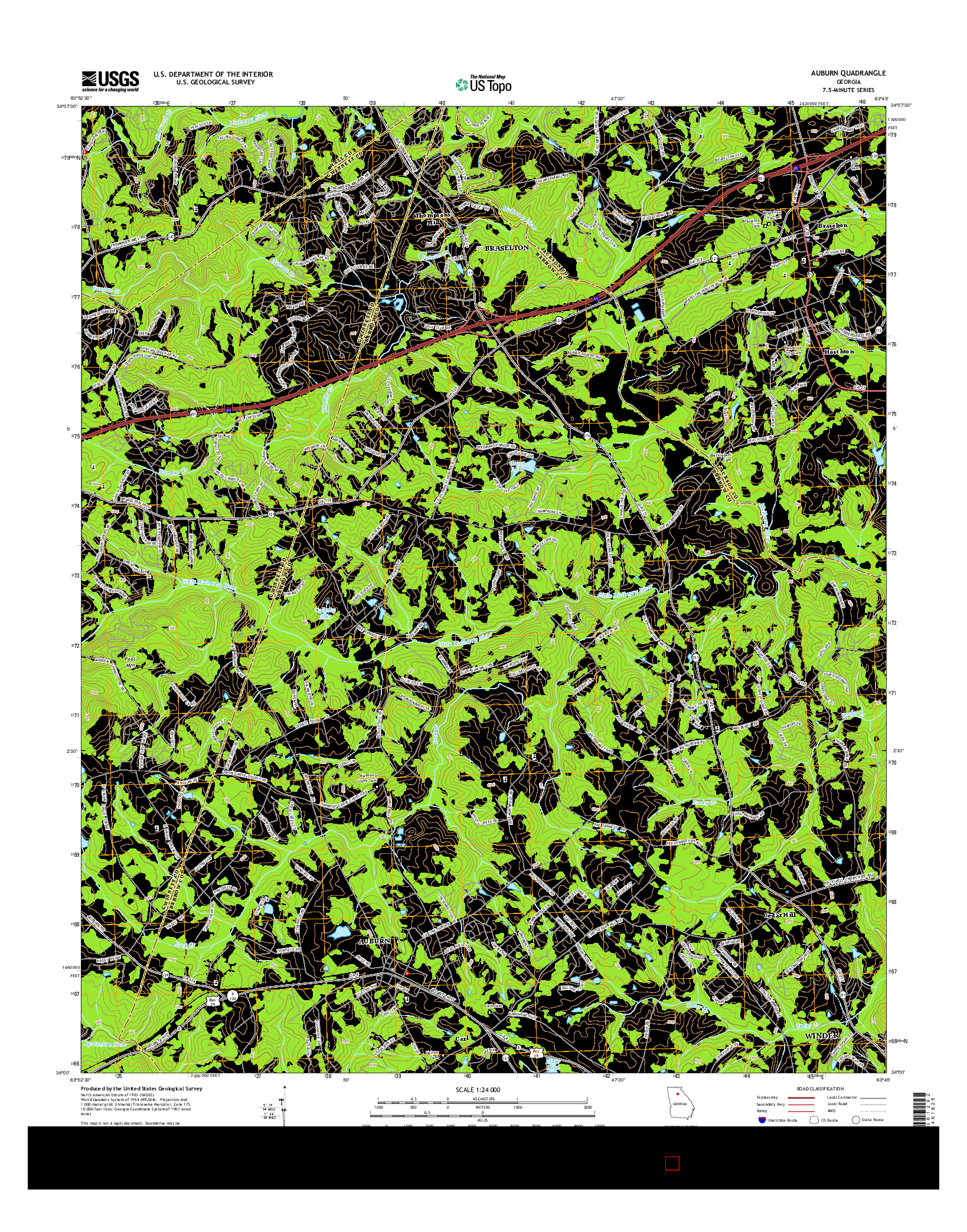 USGS US TOPO 7.5-MINUTE MAP FOR AUBURN, GA 2014