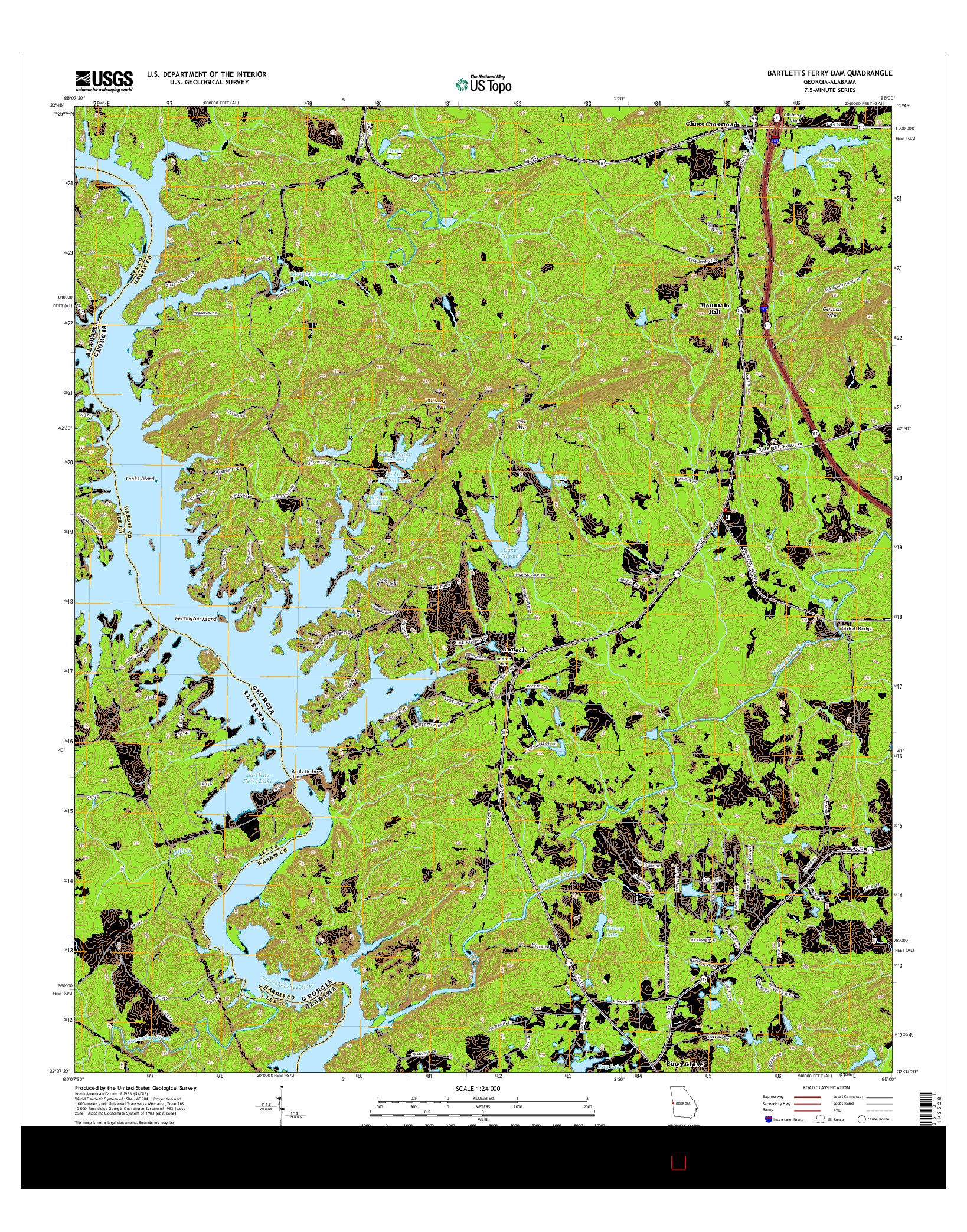 USGS US TOPO 7.5-MINUTE MAP FOR BARTLETTS FERRY DAM, GA-AL 2014