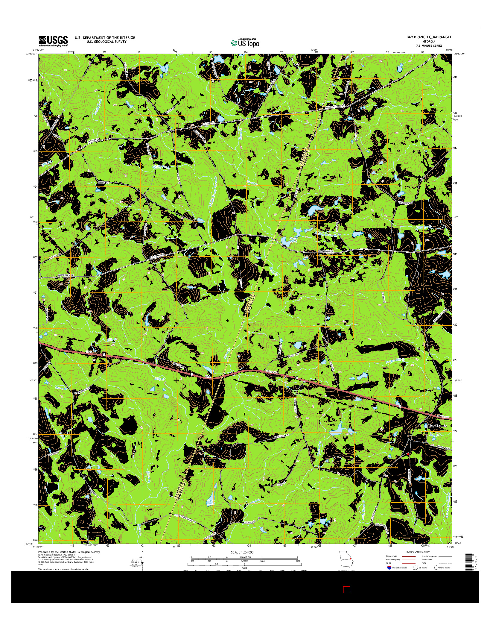 USGS US TOPO 7.5-MINUTE MAP FOR BAY BRANCH, GA 2014