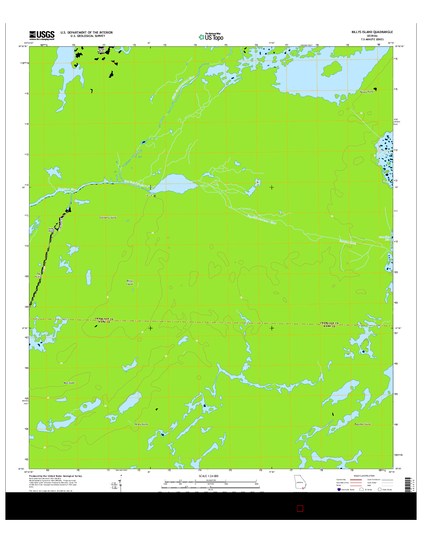 USGS US TOPO 7.5-MINUTE MAP FOR BILLYS ISLAND, GA 2014