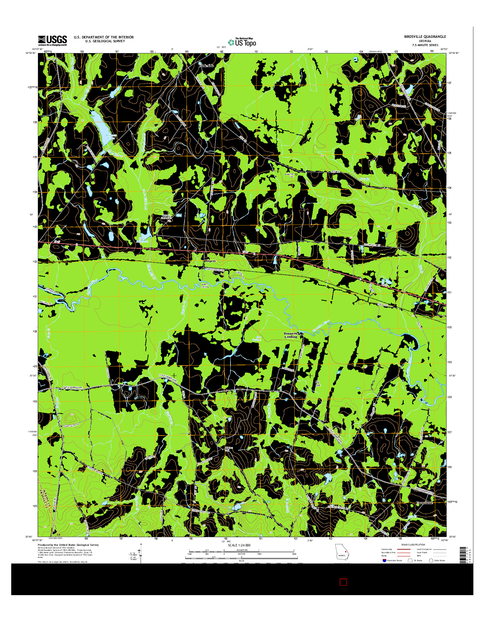 USGS US TOPO 7.5-MINUTE MAP FOR BIRDSVILLE, GA 2014