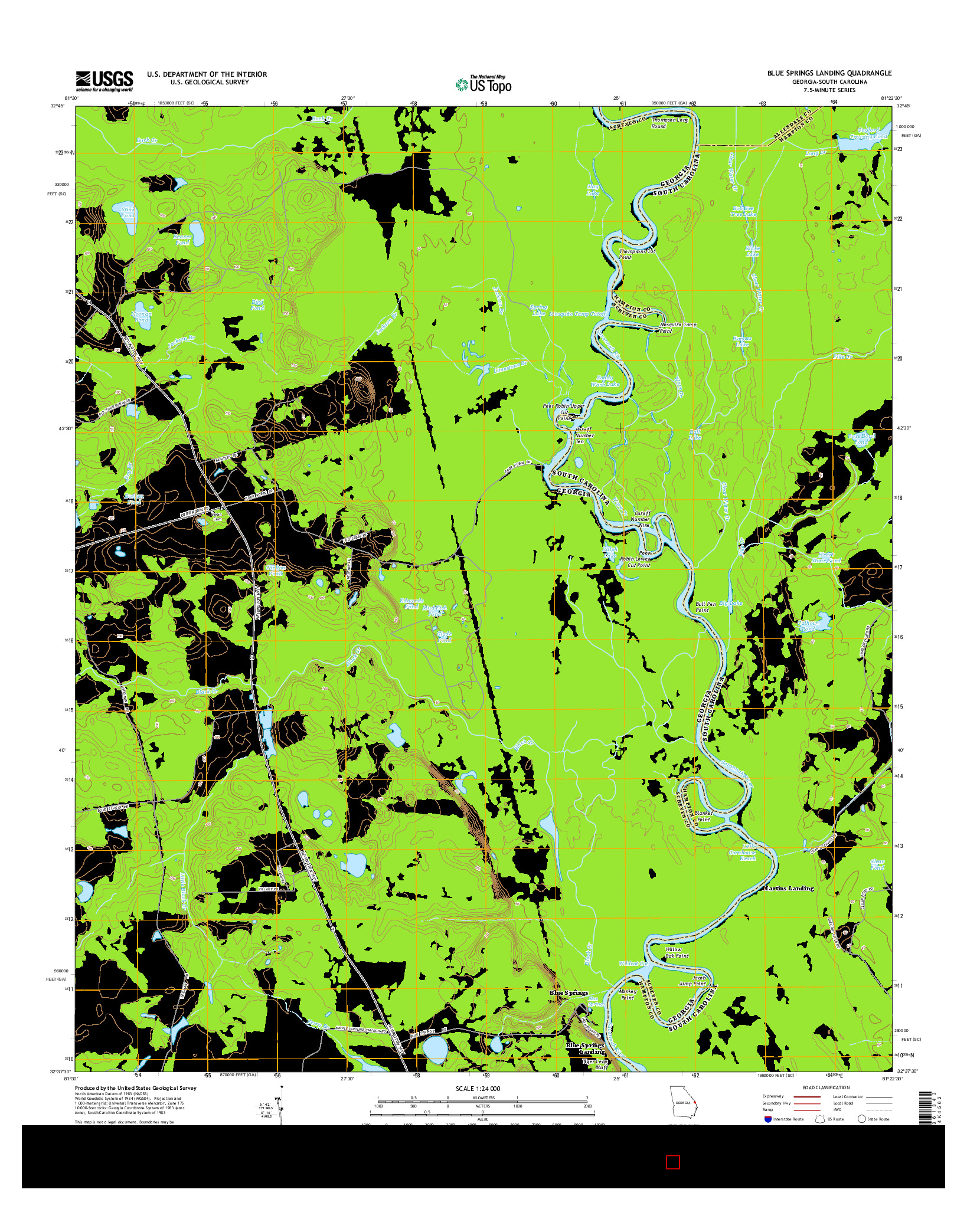 USGS US TOPO 7.5-MINUTE MAP FOR BLUE SPRINGS LANDING, GA-SC 2014