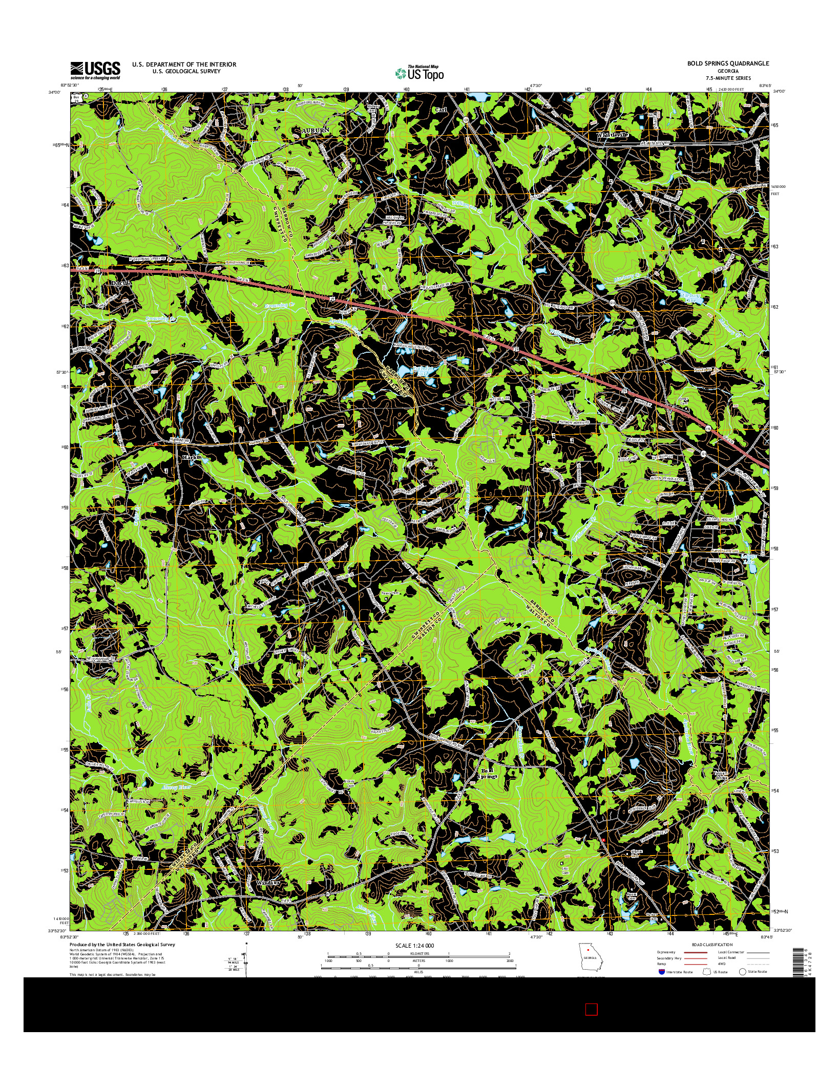 USGS US TOPO 7.5-MINUTE MAP FOR BOLD SPRINGS, GA 2014